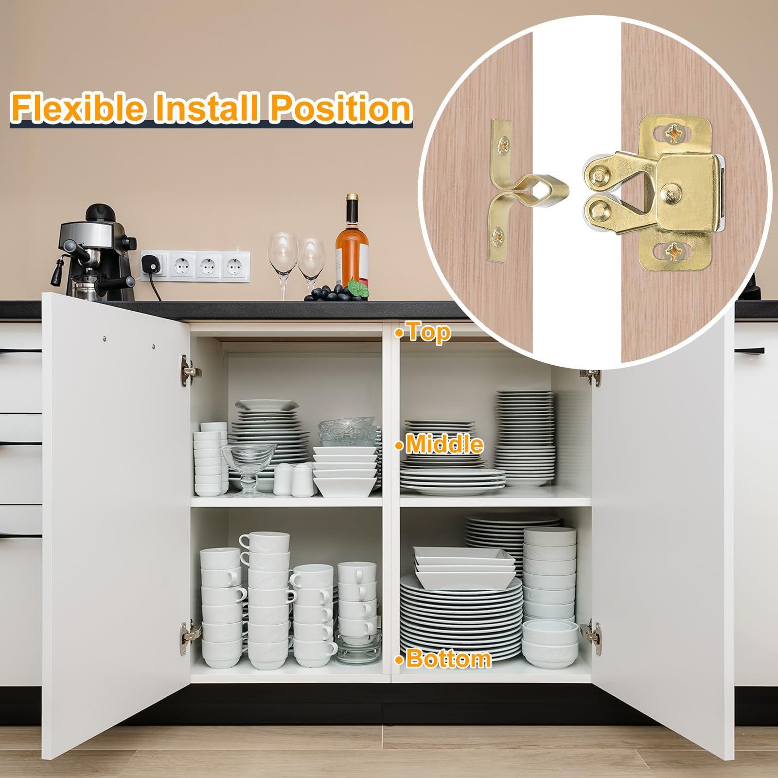 4 Set Double Roller Catch Cabinet Latch Hardware Fitting for Cabinet Cupboard view 8