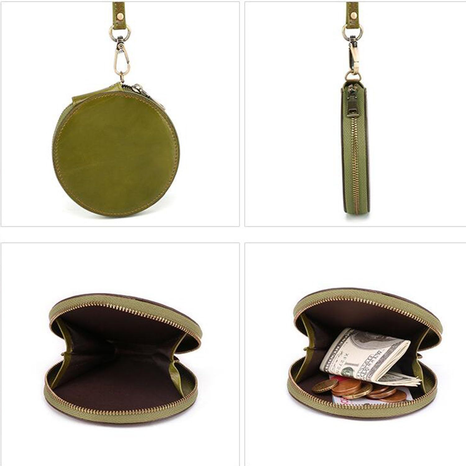 Leather Zipper Zero Wallet with Wrist Strap view 3