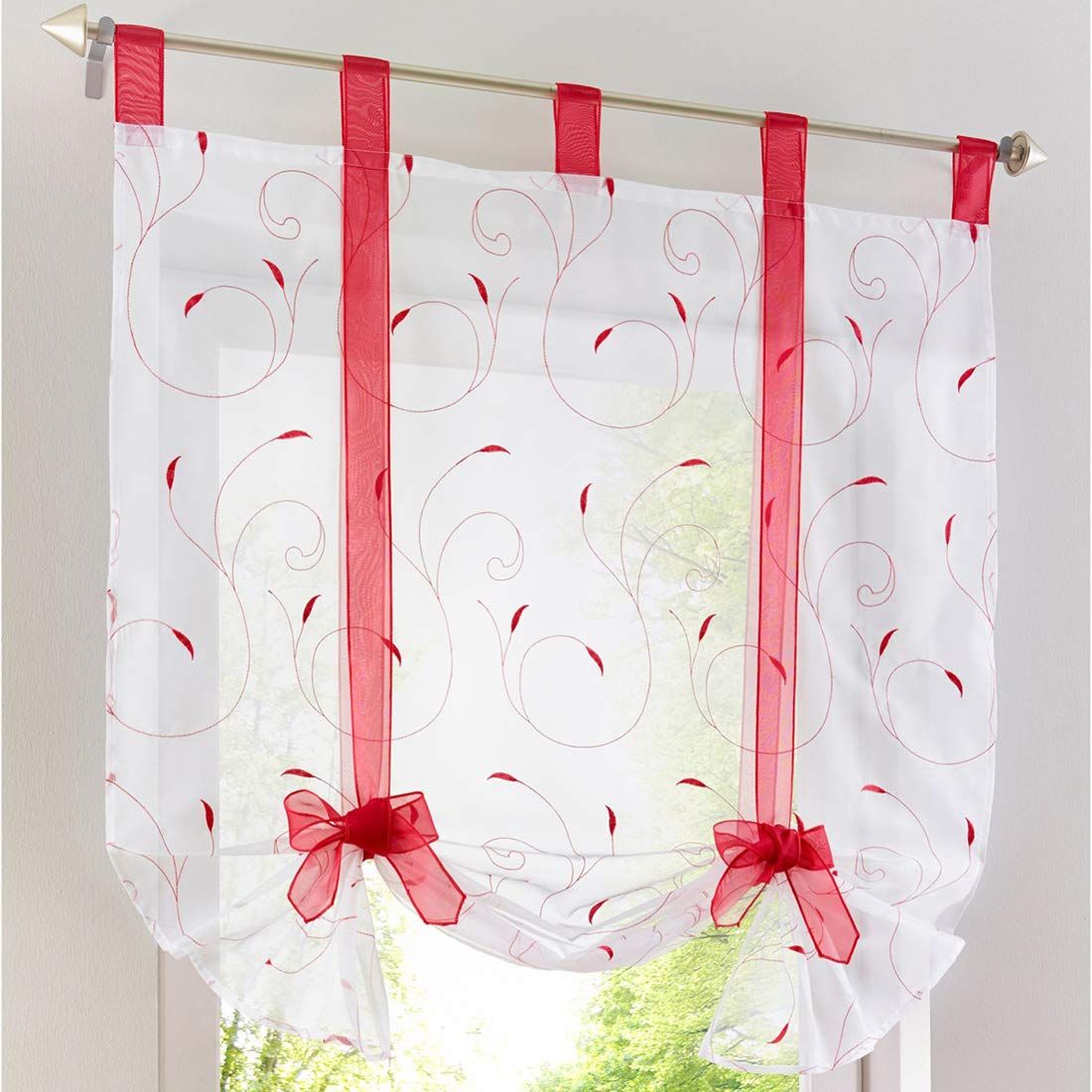 Top Rod Pocket Window Shades Kitchen Small Curtain Tie Up Adjustable Balloon view 2