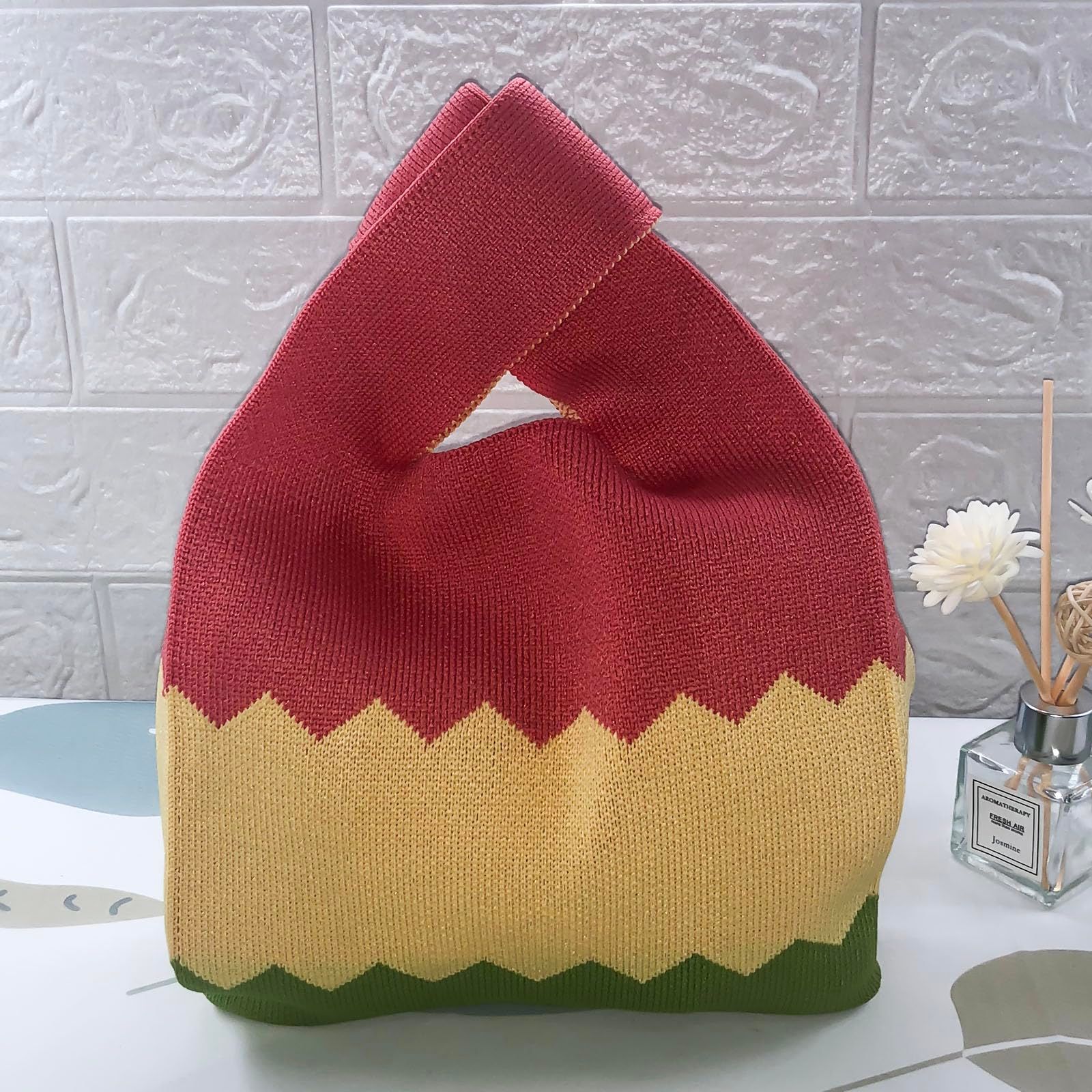 Women's Knit Wrist Bag, Fashionable and Minimalist Small Handbag, Portable view 6