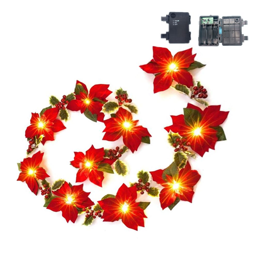 String Lights Lighted Poinsettia Garland Red Poinsettia Light Xmas Flower