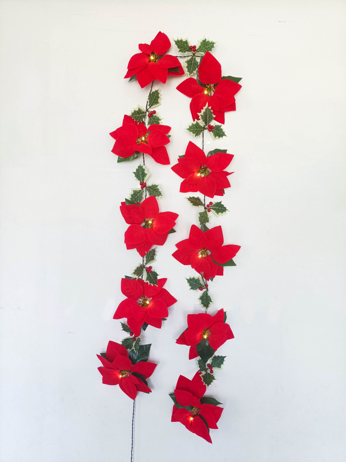 String Lights Lighted Poinsettia Garland Red Poinsettia Light Xmas Flower view 10