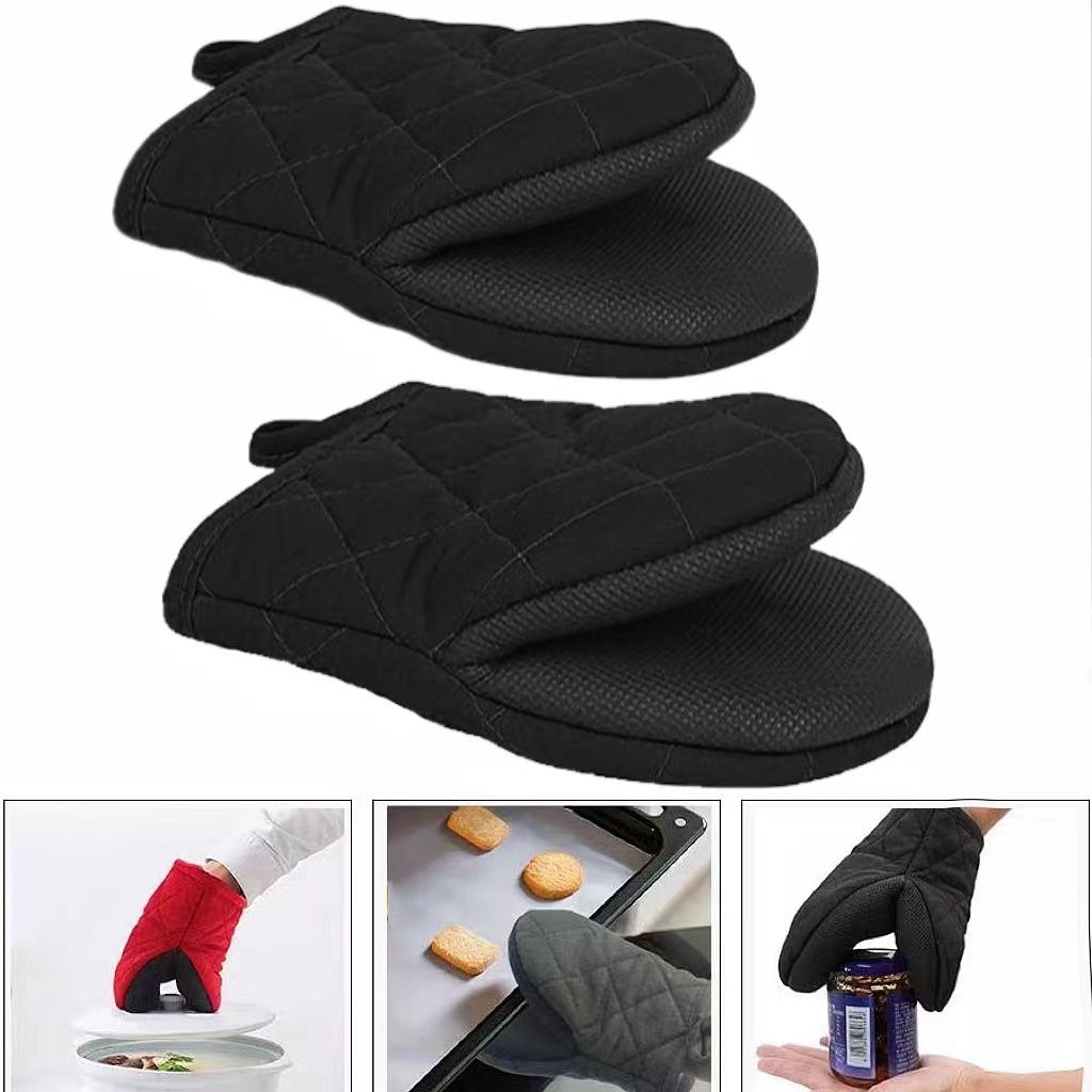 1 Pair Short Oven Mitts, Heat Resistant Silicone Kitchen Mini Oven Mitts for view 4