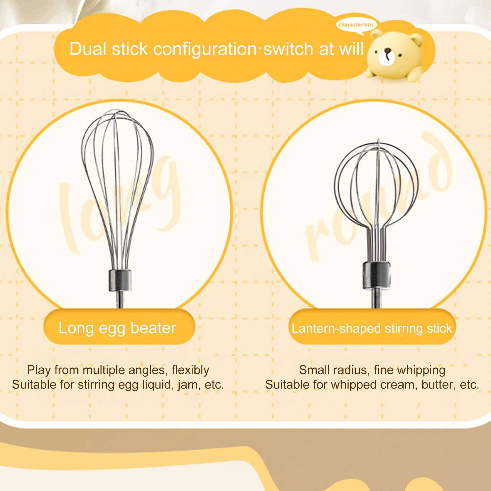 Electric Hand Mixer, Bear Shape Handheld Kitchen Blender, Kitchen Hand Mixer view 4