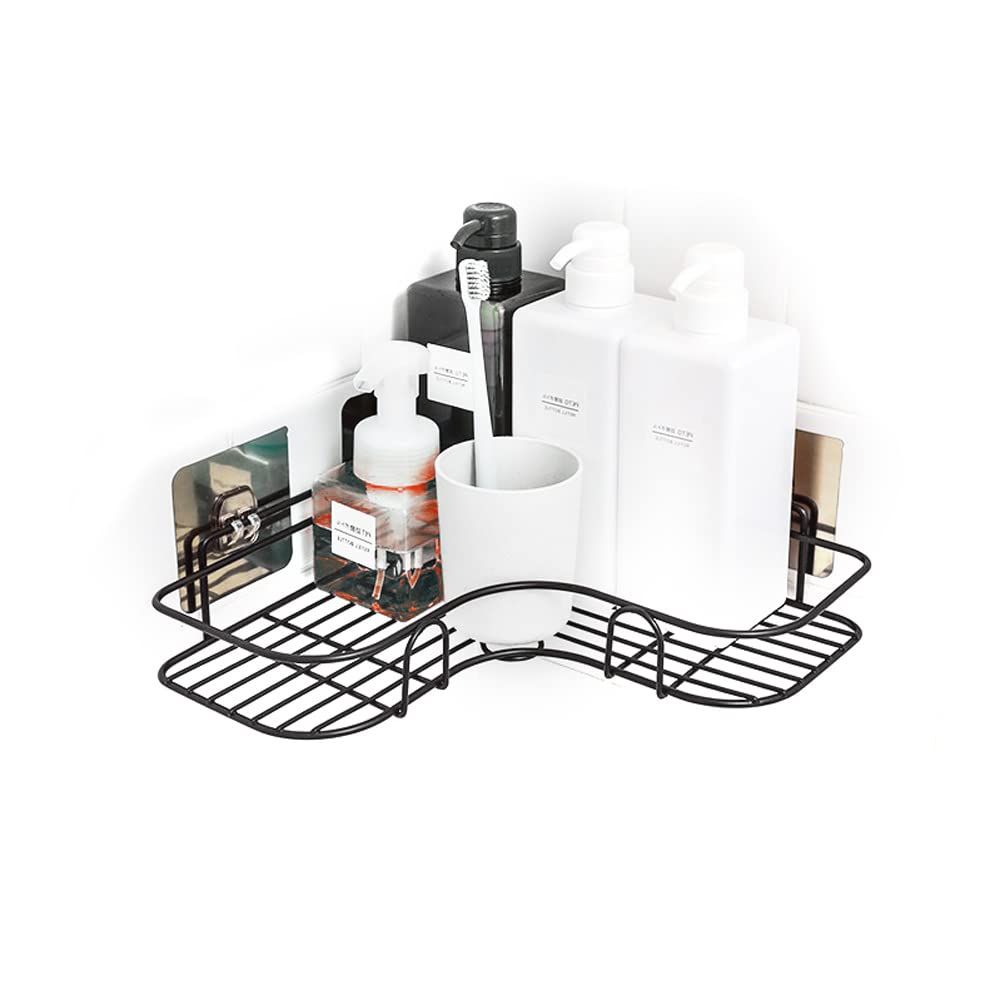 Dual Use Adhesive Or Screw Hook Metal Iron Wire Corner Shelf Storage Hanging Rack view 3