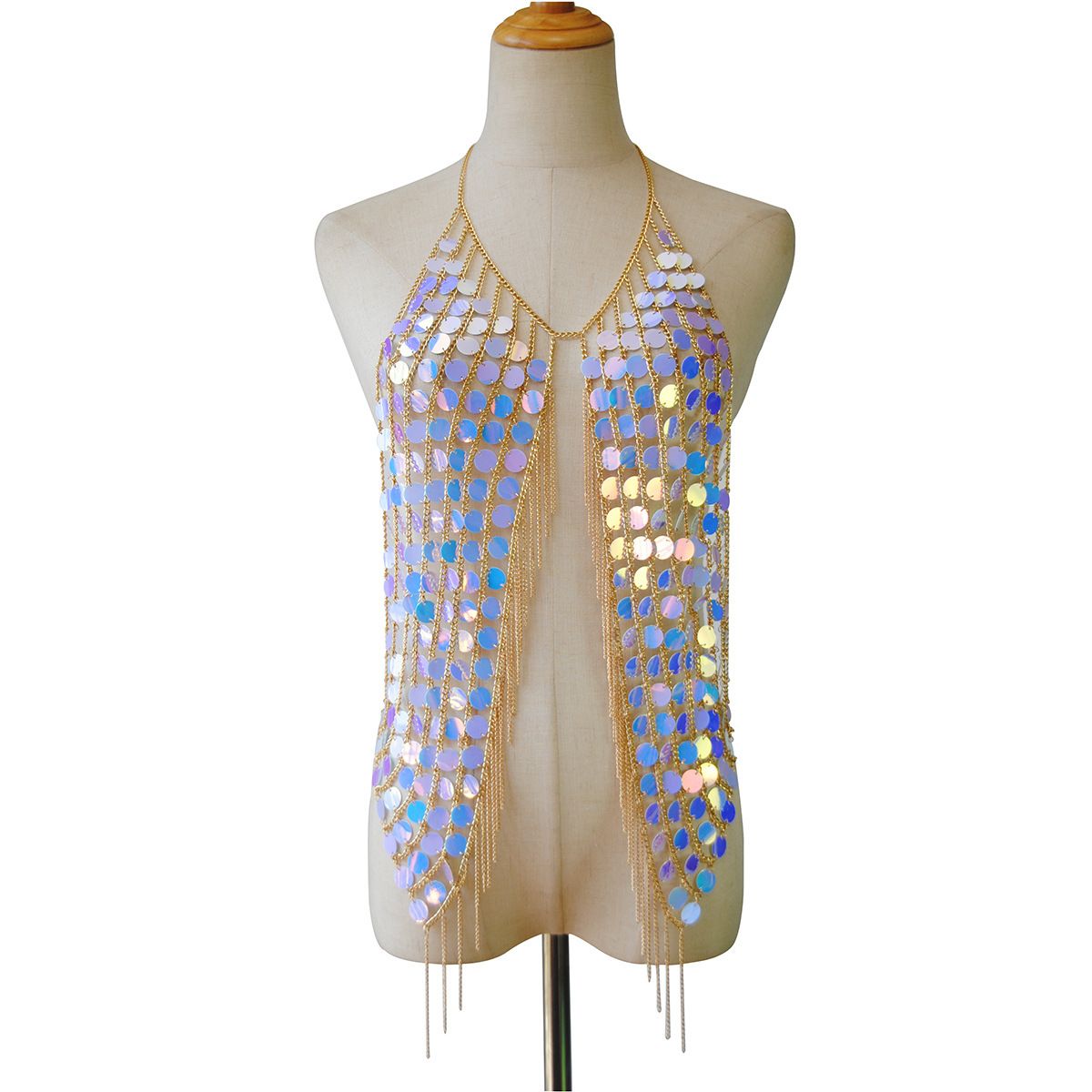 Body Chain Gold Sequins Waist Chains Sexy Tassel Bar Chain Rave Nightclub view 3
