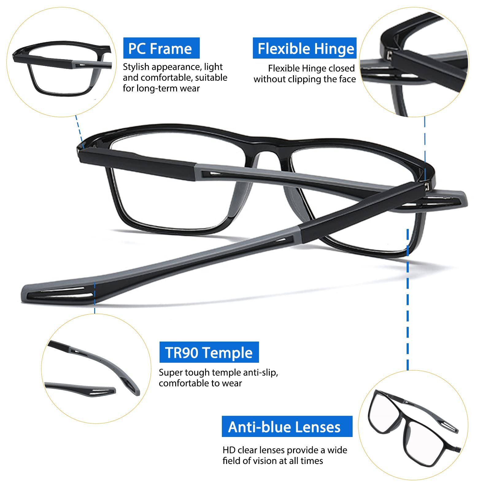 Photochromic Progressive Multifocus Reading Glasses Blue Light Blocking view 3