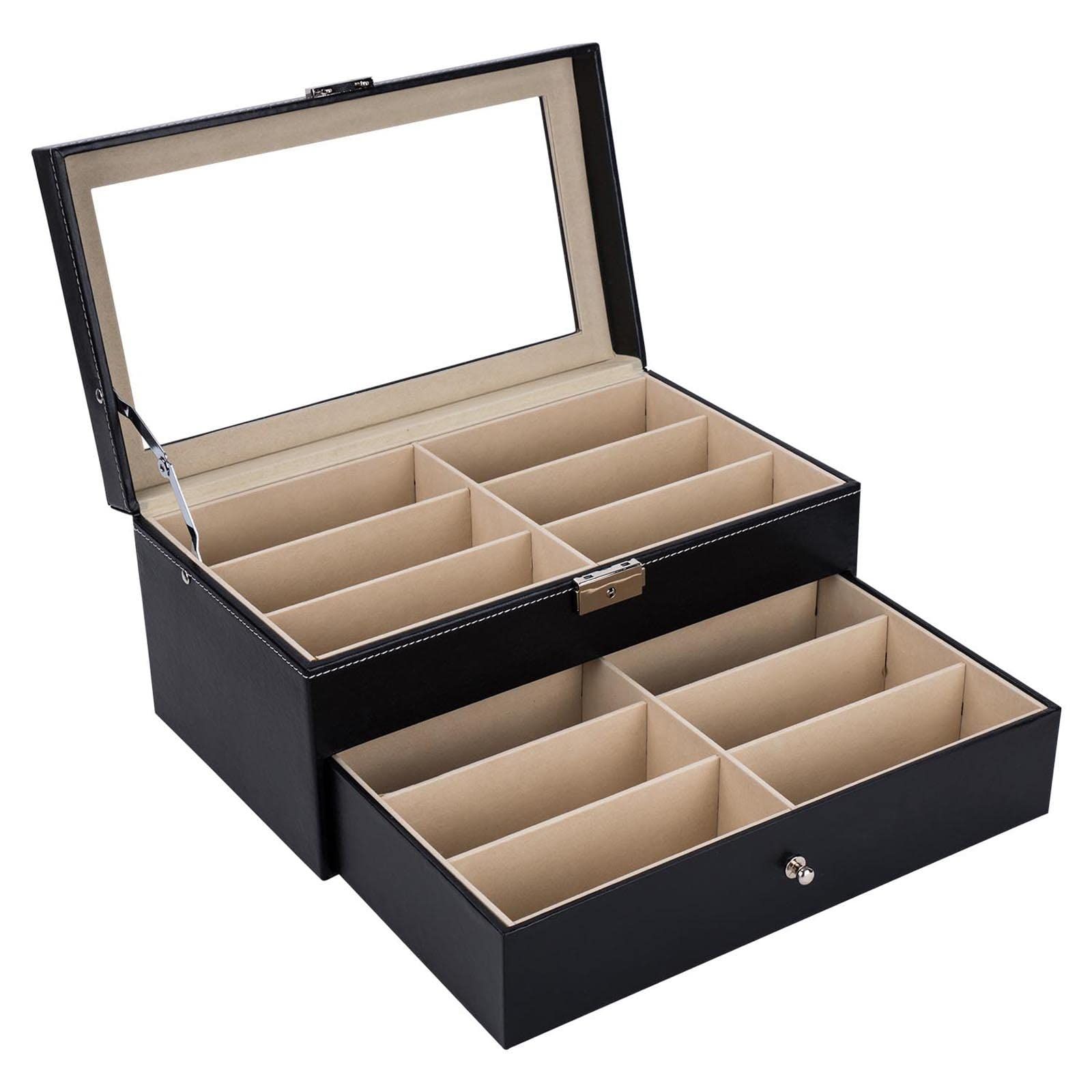 Leather Eyeglasses Storage and Sunglass Glasses Display Drawer Lockable Case view 2