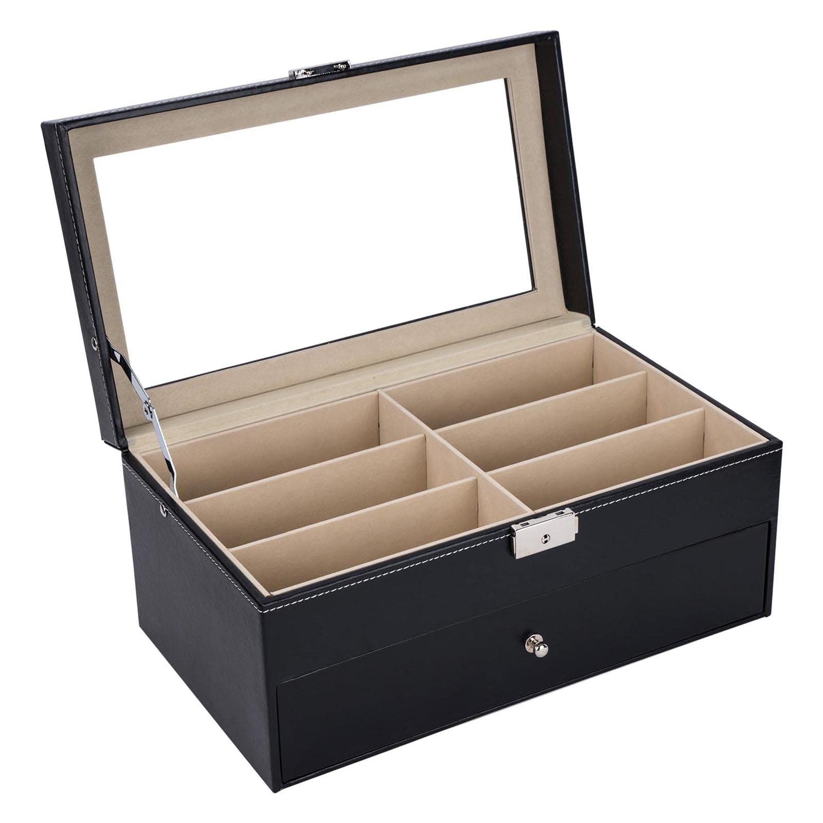 Leather Eyeglasses Storage and Sunglass Glasses Display Drawer Lockable Case view 5
