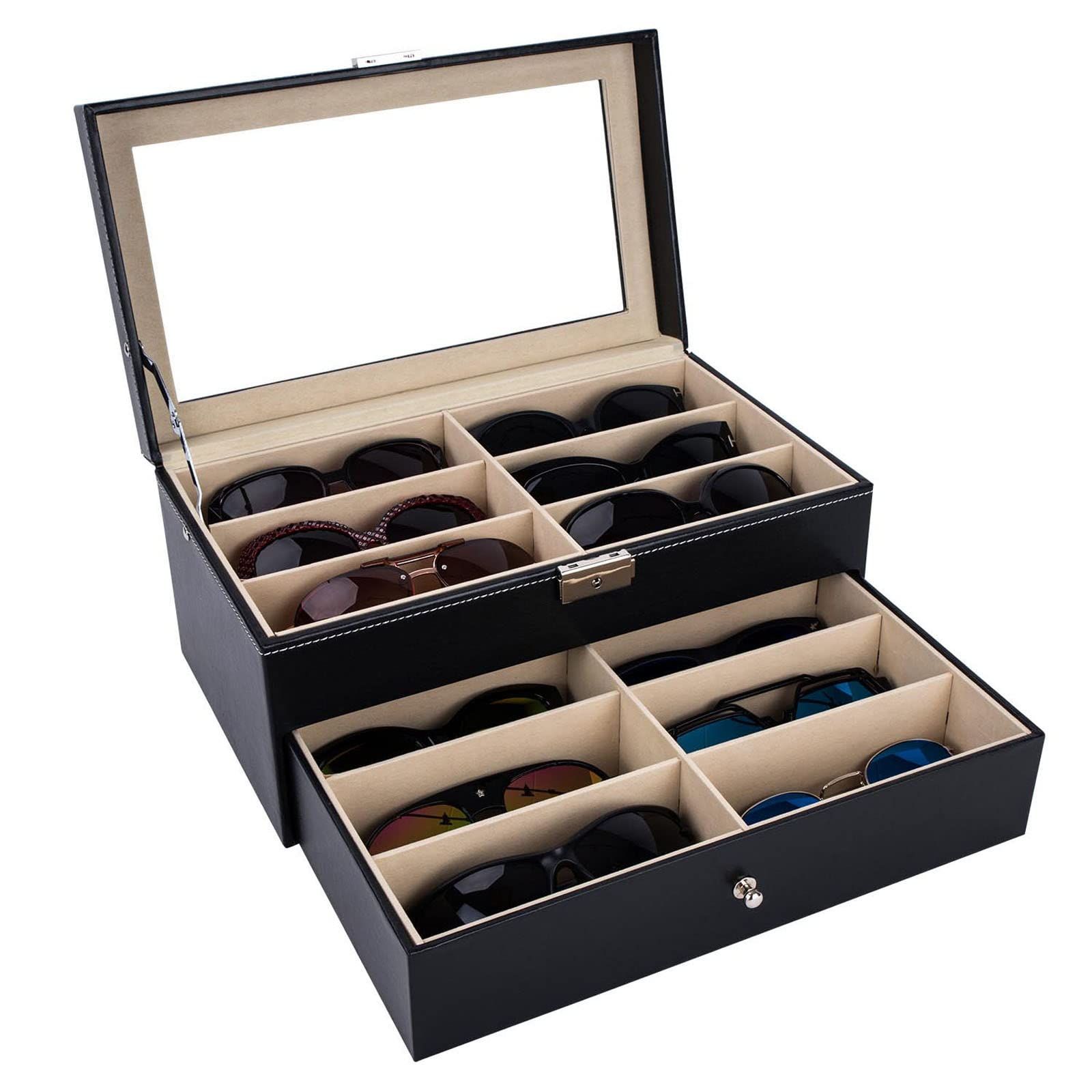 Leather Eyeglasses Storage and Sunglass Glasses Display Drawer Lockable Case view 7