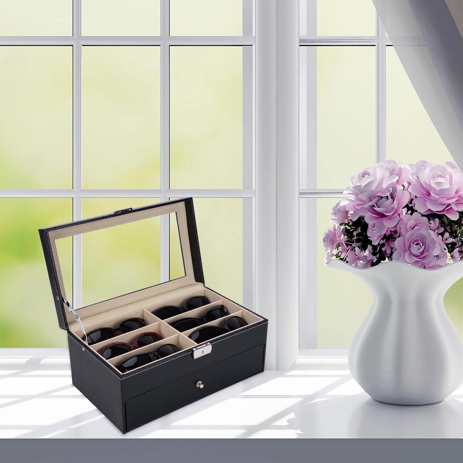 Leather Eyeglasses Storage and Sunglass Glasses Display Drawer Lockable Case view 9