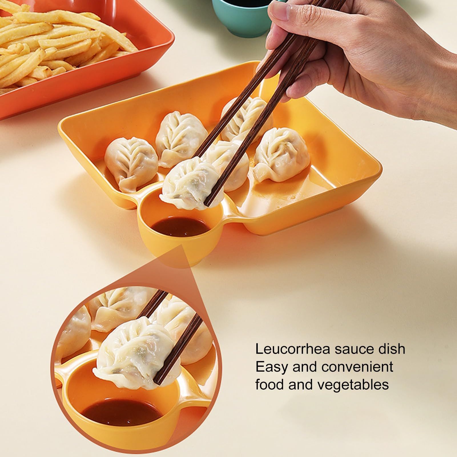 2pcs Plastic Dumpling Plates with Sauce Compartment Square Serving Plates with view 6