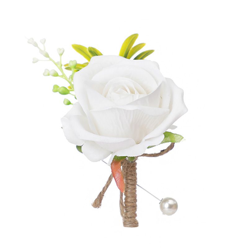 Brooch Flower Bridegroom Groom Men's Boutineer with Faux Pearl
