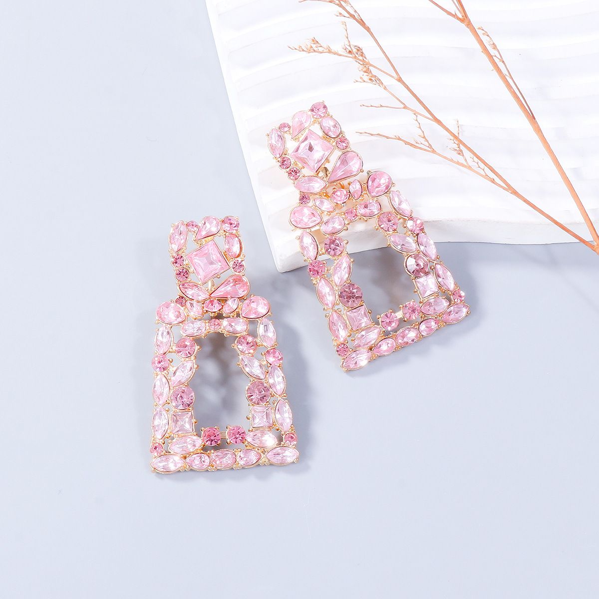 Sparkly Rhinestone Rectangle Dangle Earrings for Women Crystal Geometric Drop view 5