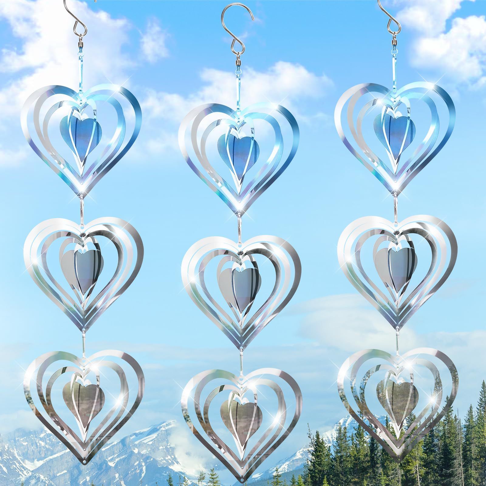 3 PCS Set,Highly Reflective Wind Spinners,Double-Sided Bird Reflectors, Wind