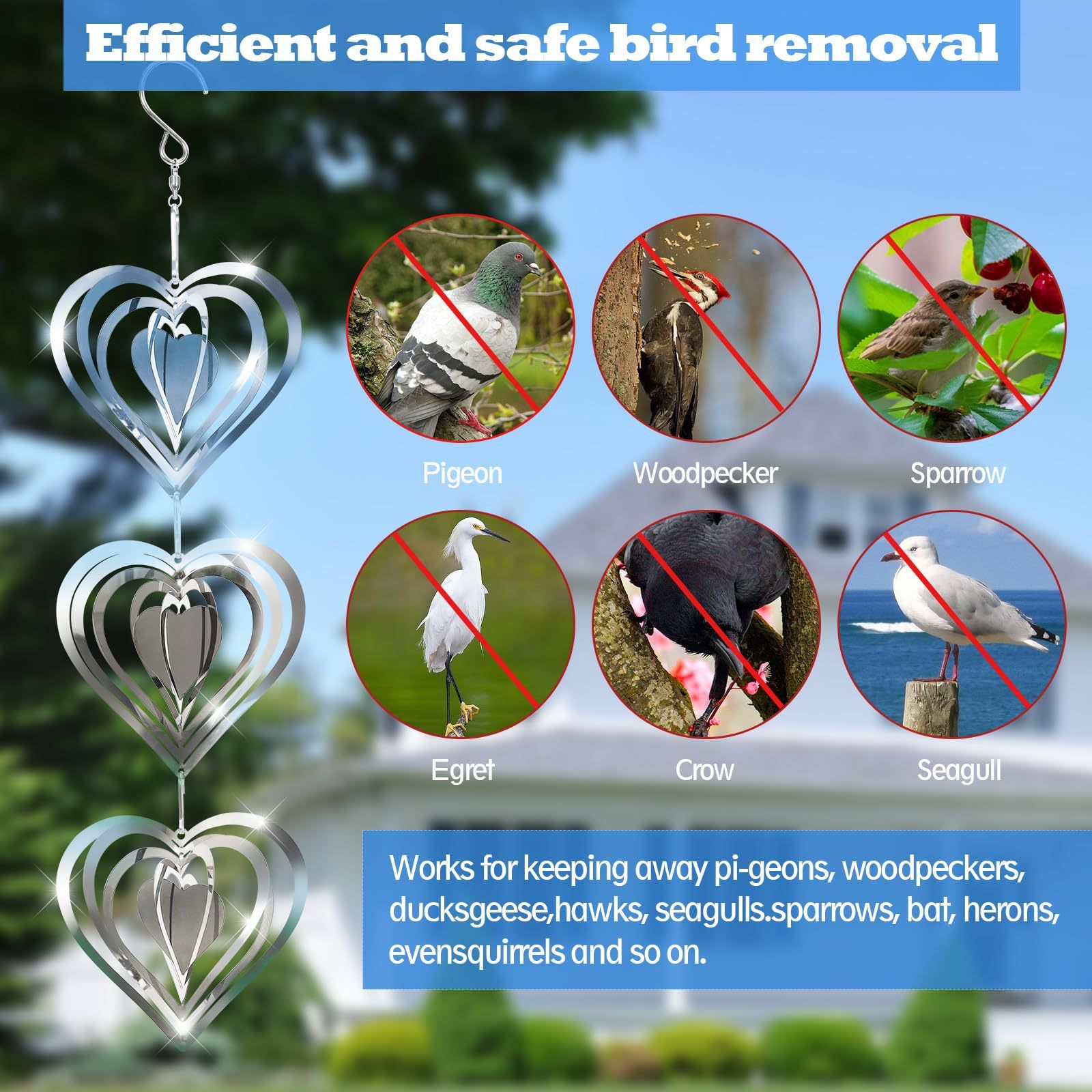 3 PCS Set,Highly Reflective Wind Spinners,Double-Sided Bird Reflectors, Wind view 3