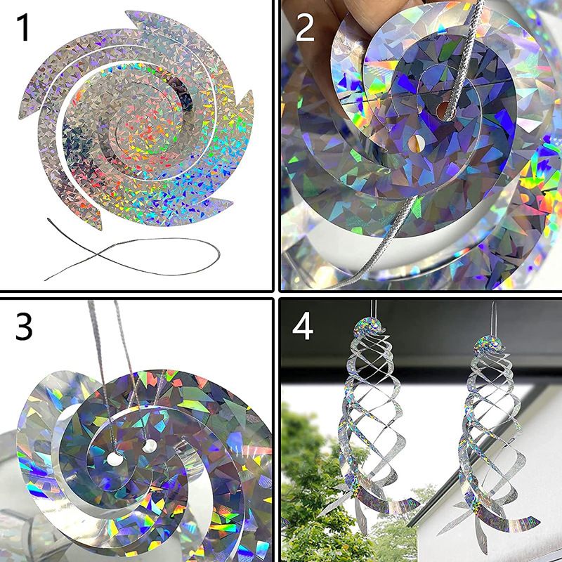 3 Pcs Bird Repellent Spiral Reflectors- Hanging Reflective Bird Deterrent view 2