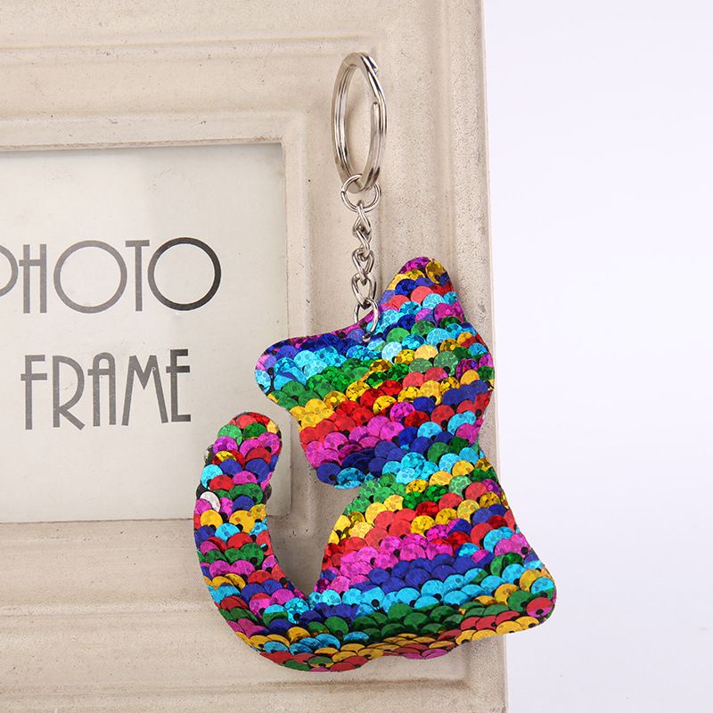 Set of 4 Cute Cat Glitter Sequins Charm Keychain Bag Hanging Decoration Key view 2
