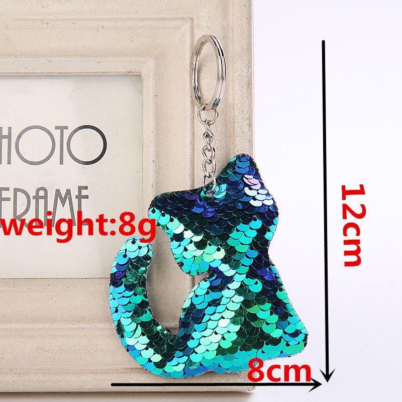 Set of 4 Cute Cat Glitter Sequins Charm Keychain Bag Hanging Decoration Key view 5
