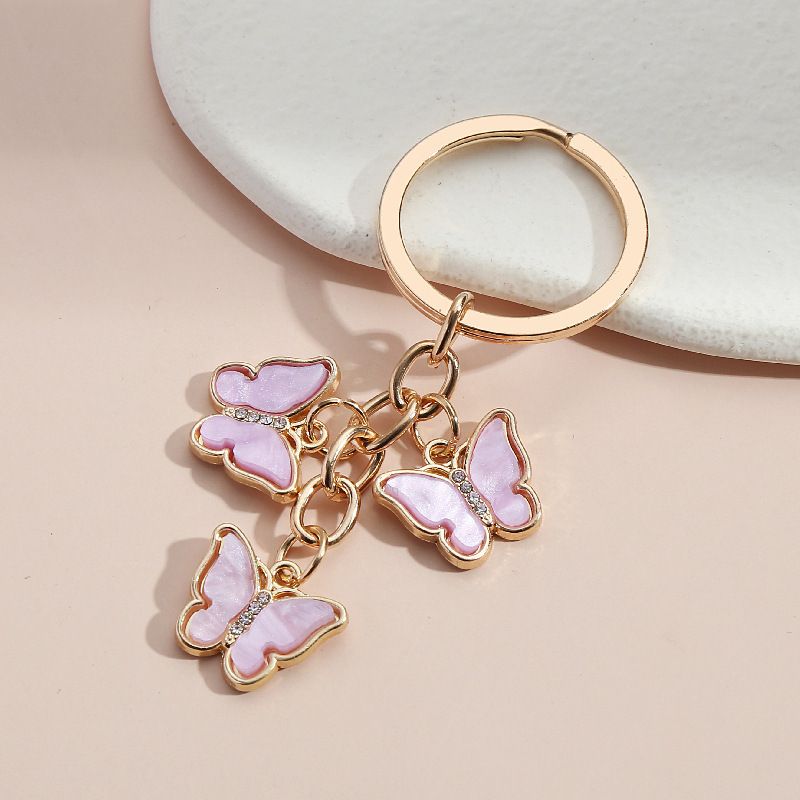 2pcs Butterfly Keychain Pendant Aluminium Alloy Car Hanging Key Ring view 2
