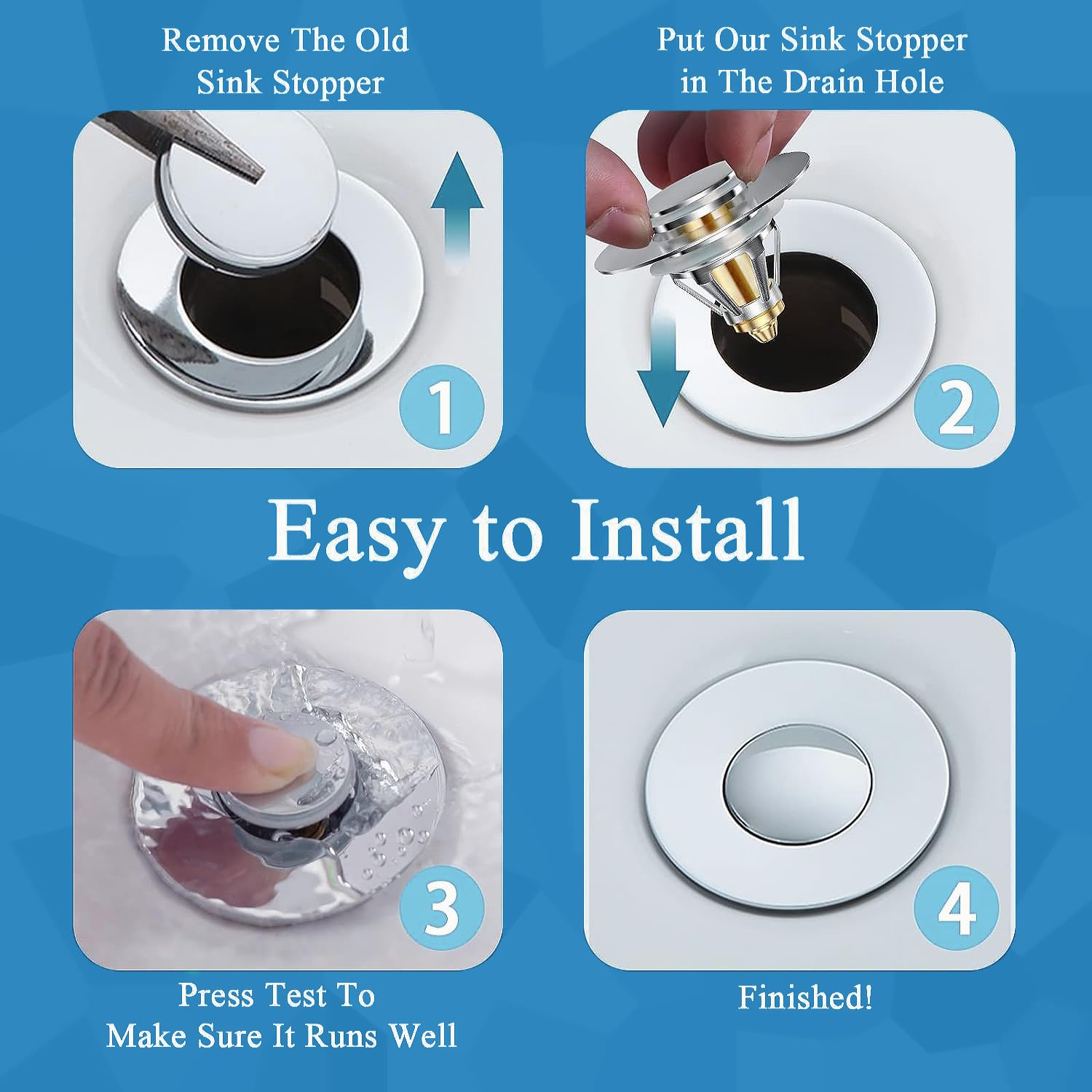 Universal Bathroom Sink Drain Stopper Replacement - Stainless Steel Drain Cover view 3