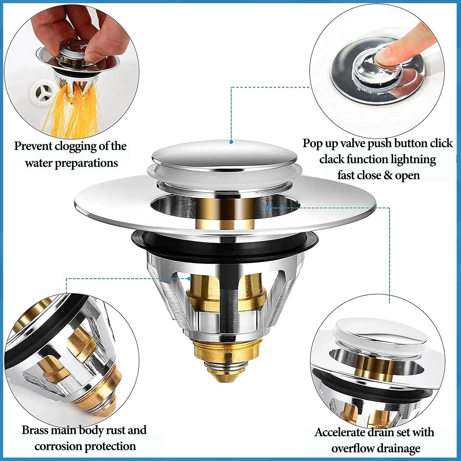Universal Bathroom Sink Drain Stopper Replacement - Stainless Steel Drain Cover view 4