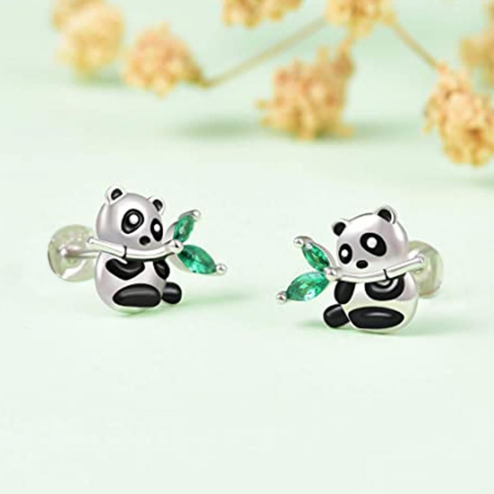 Panda Bear Earrings Pierced Studs Bamboo Cute Jewelry for Women Teen Girls view 3