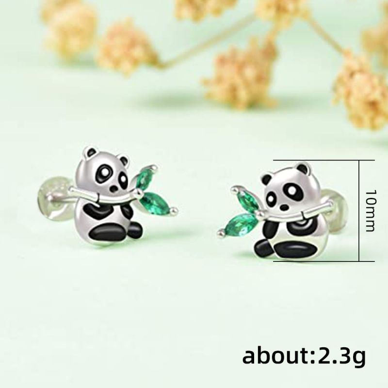 Panda Bear Earrings Pierced Studs Bamboo Cute Jewelry for Women Teen Girls view 5