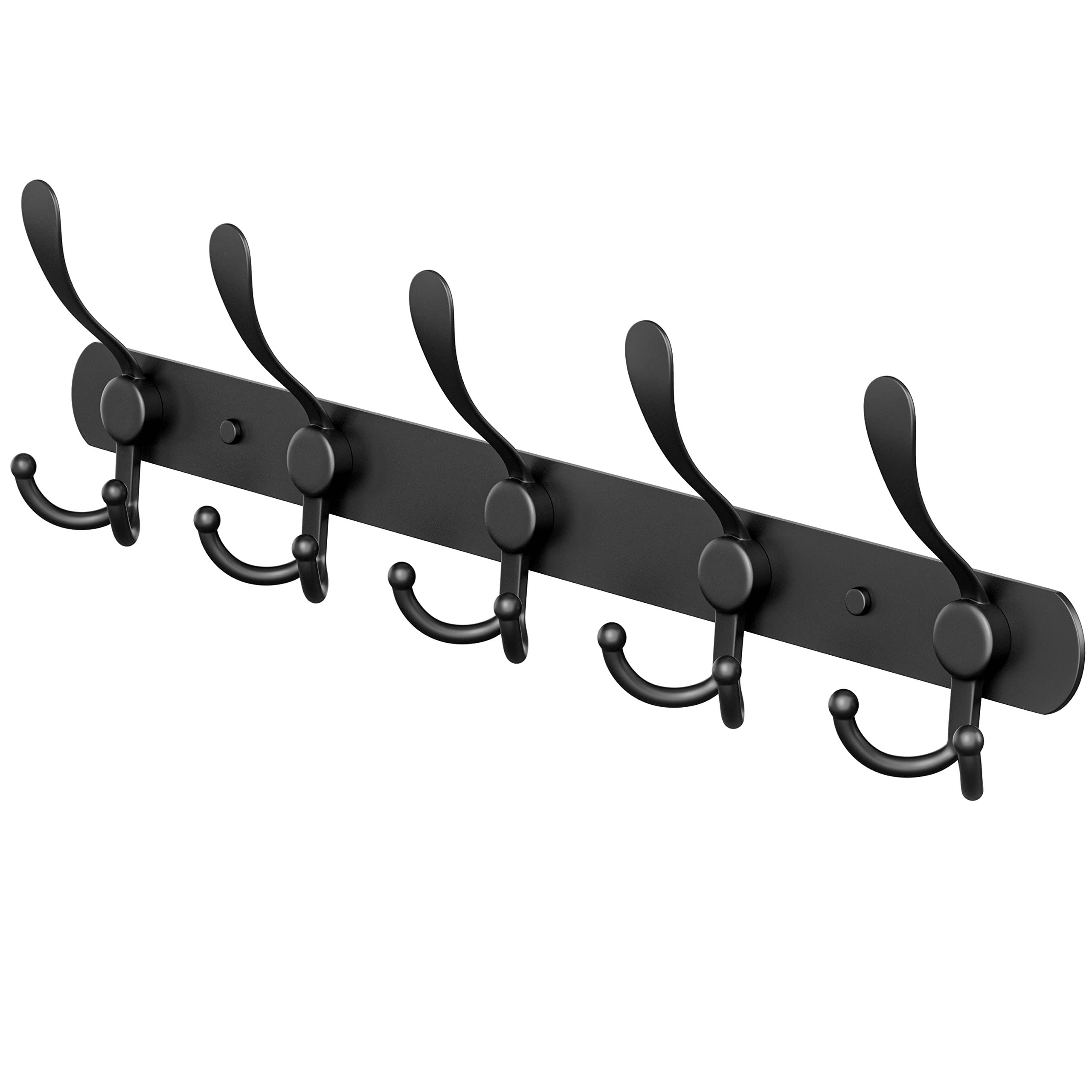 Black Coat Rack Wall Mounted - 16 Inch Heavy Duty Stainless Steel Matte Finish