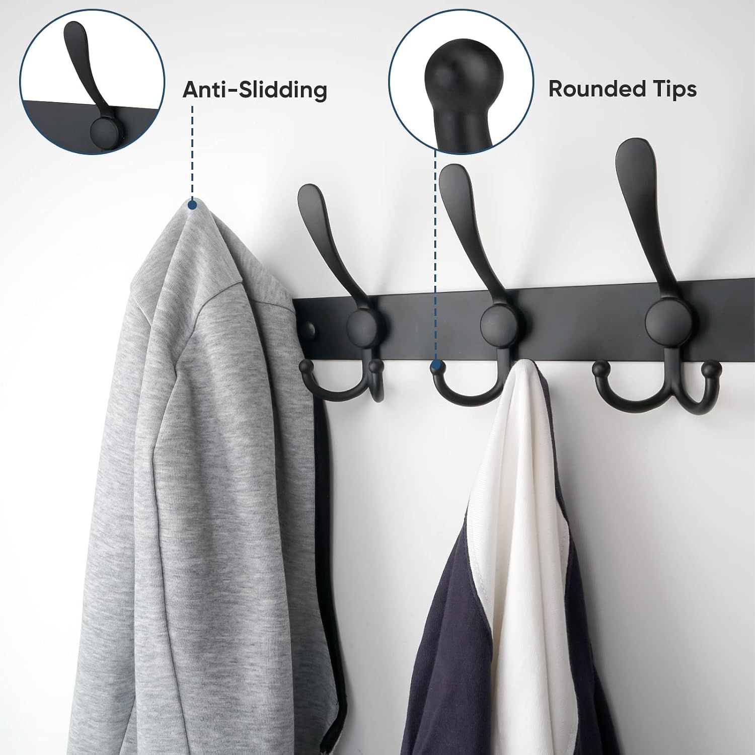 Black Coat Rack Wall Mounted - 16 Inch Heavy Duty Stainless Steel Matte Finish view 5