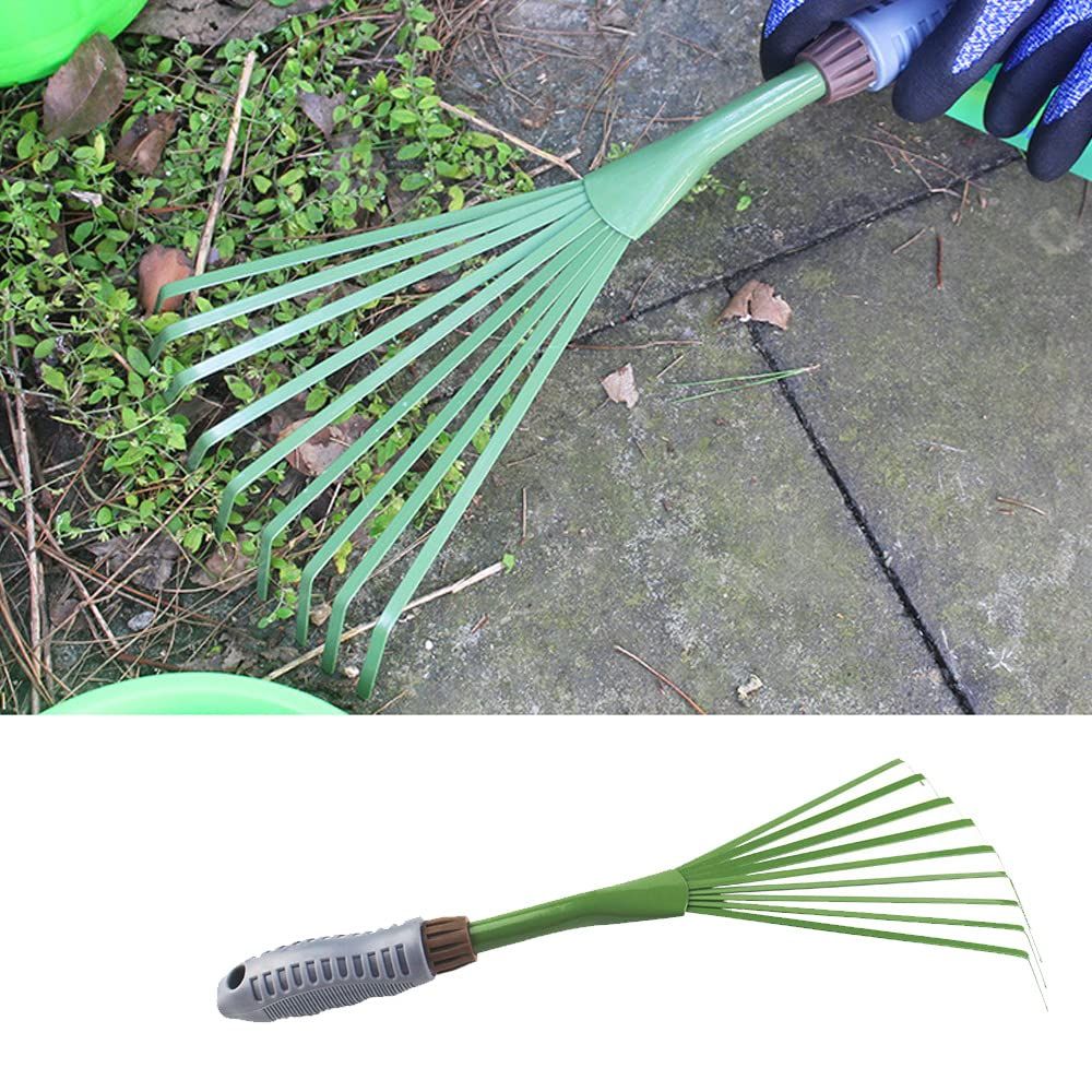 Mini Garden Rake 15.4 Inch 9 Root Iron Hand Fan Leaf Rake Handle Heavy Duty view 4