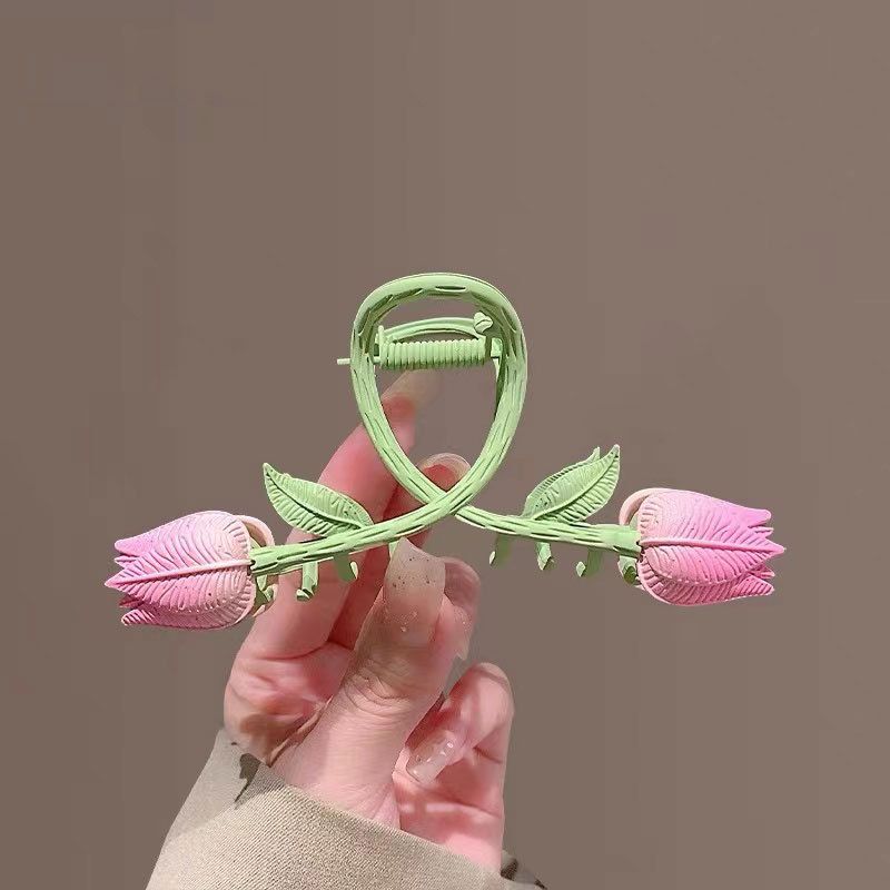 hairpin Elegant Flower Hair Claw Clips Pink Hair Clip Vintage Tulip Hair view 2