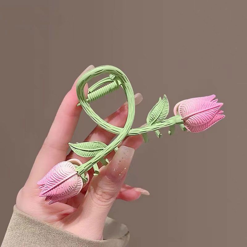 hairpin Elegant Flower Hair Claw Clips Pink Hair Clip Vintage Tulip Hair view 3