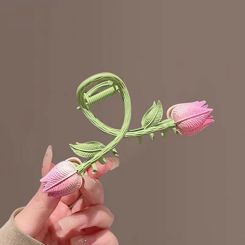 hairpin Elegant Flower Hair Claw Clips Pink Hair Clip Vintage Tulip Hair view 4