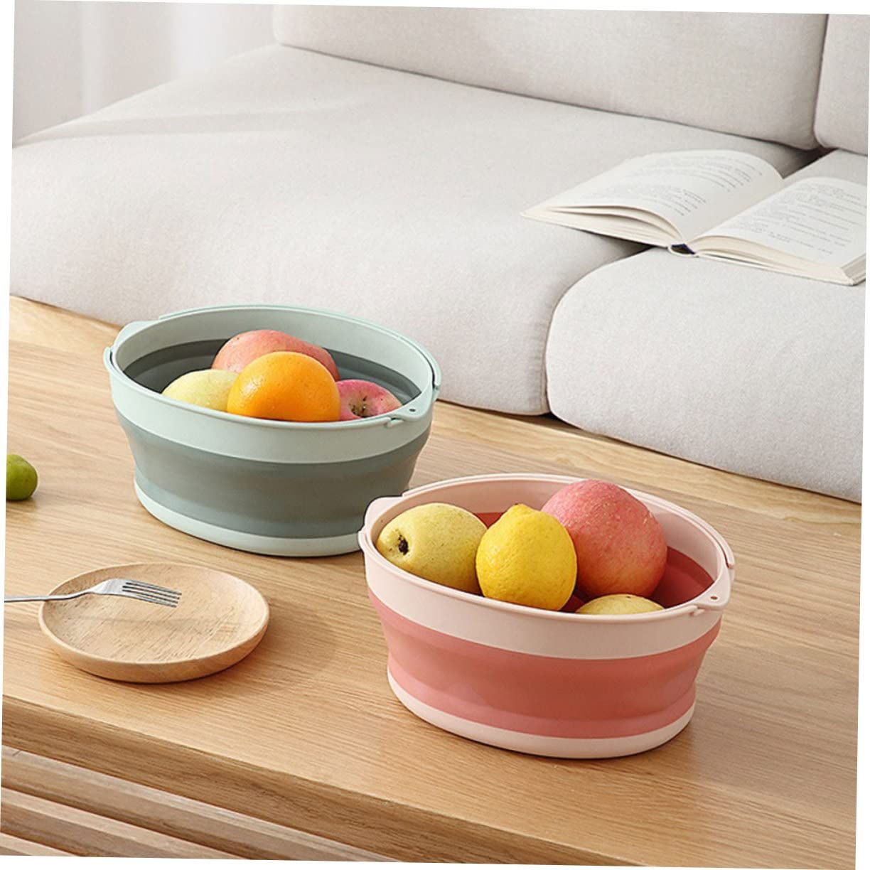 2pcs Storage Basket Silicone Colander Silicone Strainer Over Sink Colander view 3
