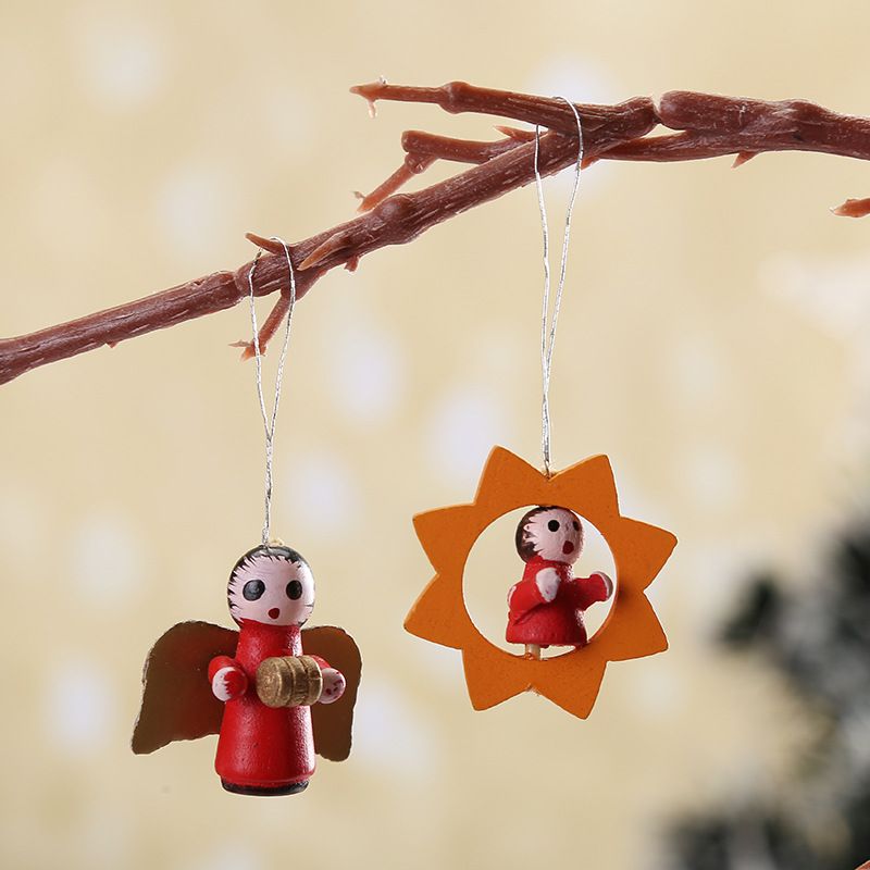 48 PCS Mini Wooden Christmas Tree Ornaments Set Tiny Hanging Vintage Miniature view 4