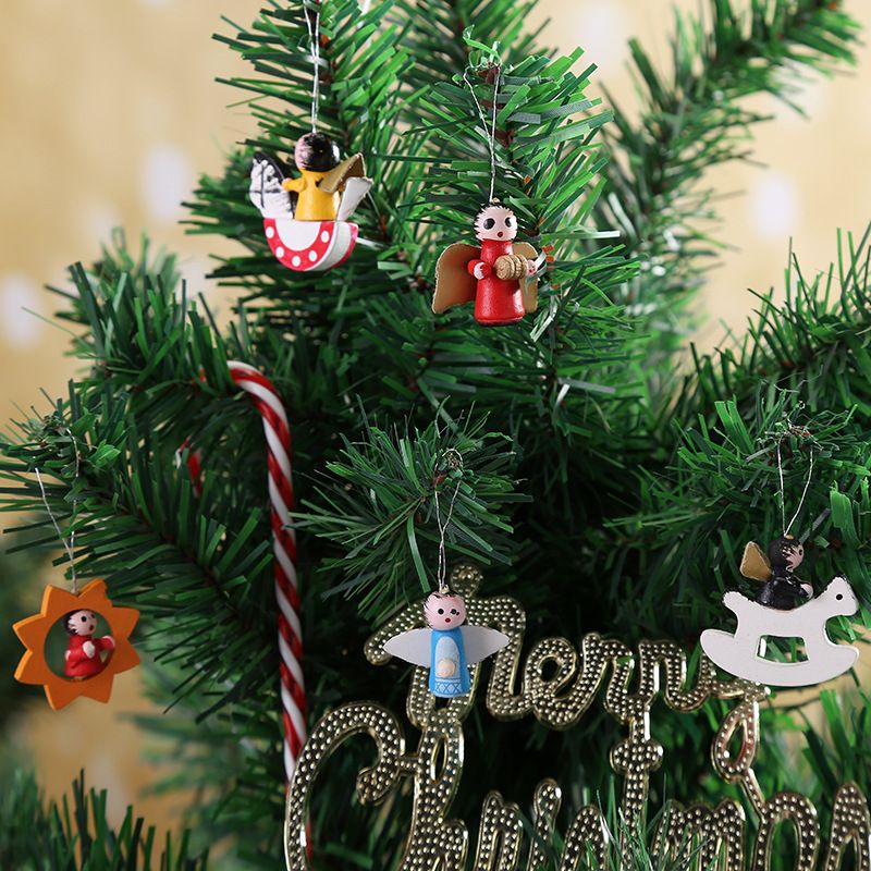 48 PCS Mini Wooden Christmas Tree Ornaments Set Tiny Hanging Vintage Miniature view 5