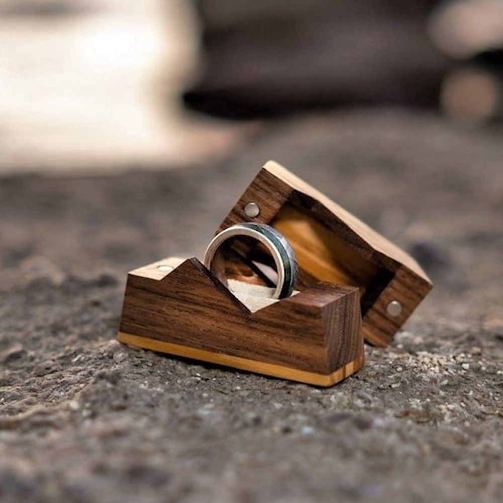 Wooden Ring Box The Mountain Portable Wood Ring Case Magnet Ring Box Engagement view 3