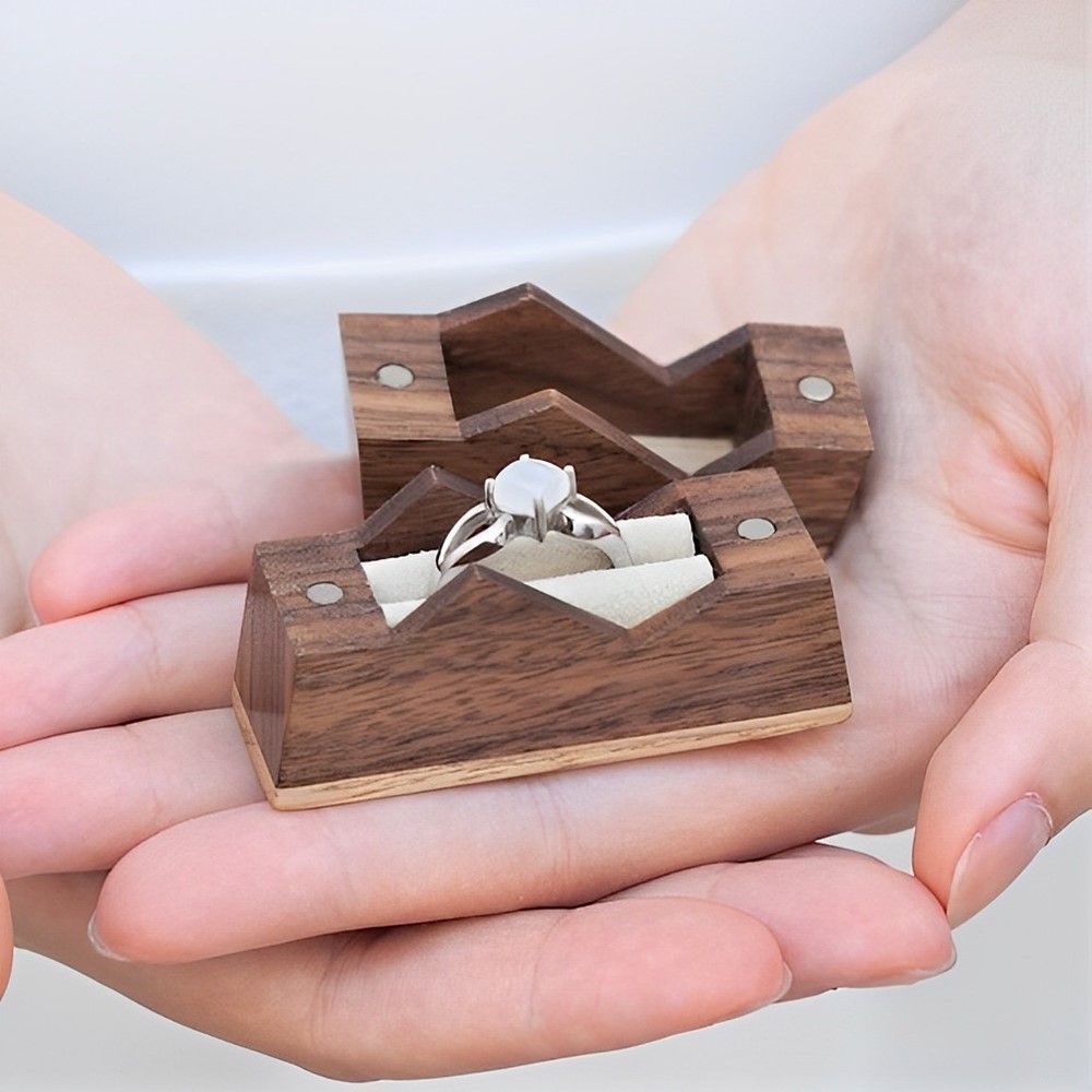 Wooden Ring Box The Mountain Portable Wood Ring Case Magnet Ring Box Engagement view 4