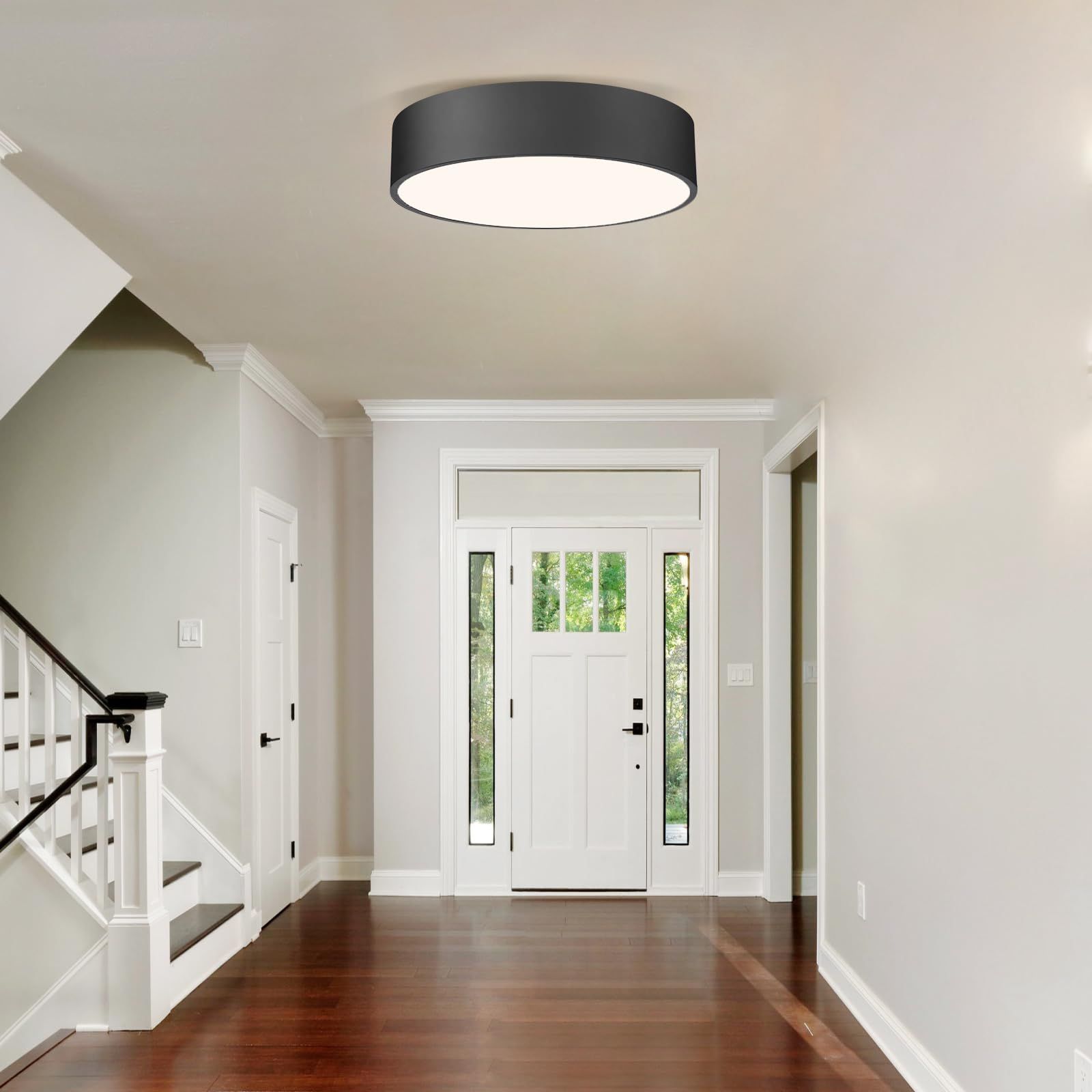 Close to Ceiling Lamp, Large Size Matted Black Metal Shade Flush Mount Ceiling view 3