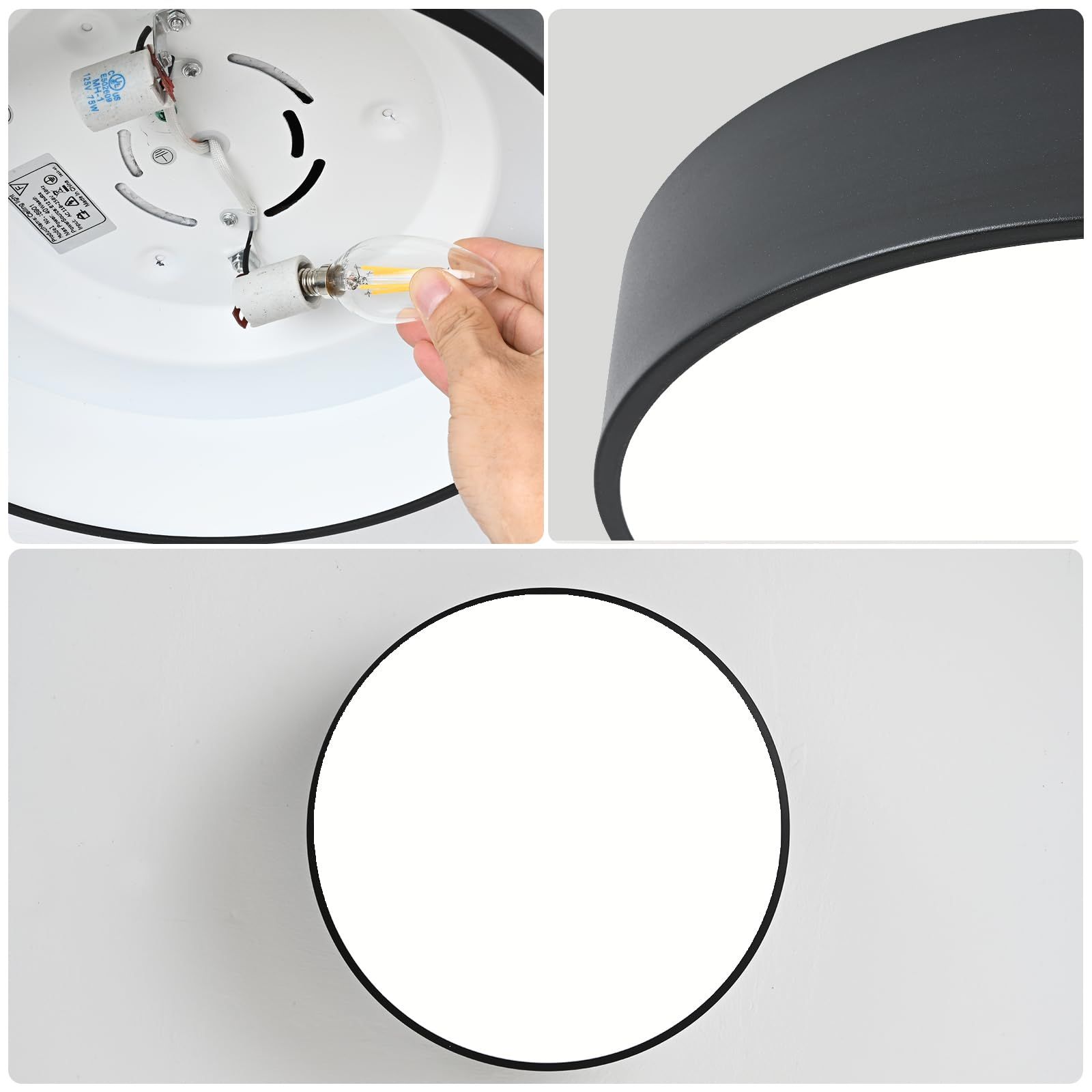 Close to Ceiling Lamp, Large Size Matted Black Metal Shade Flush Mount Ceiling view 4