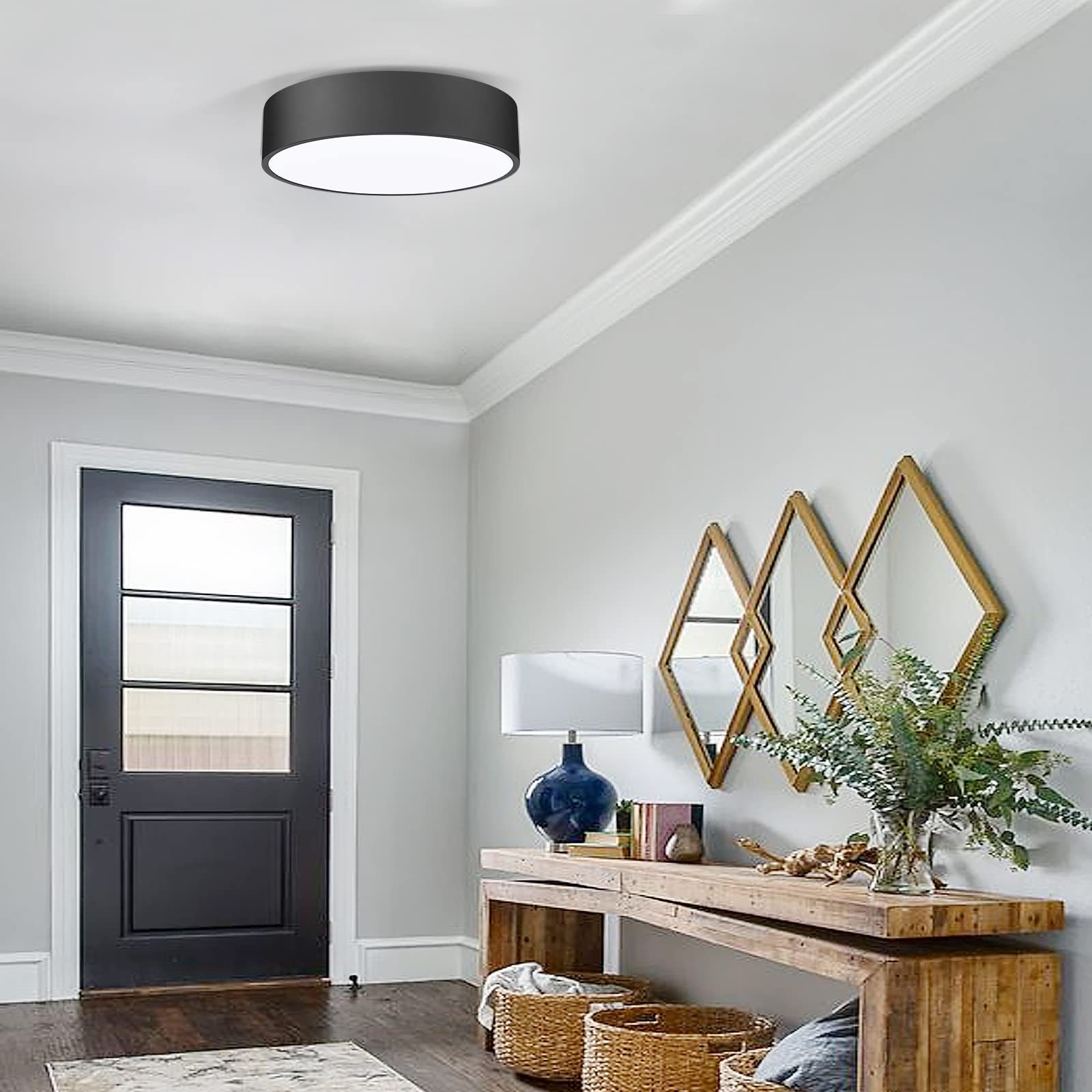 Close to Ceiling Lamp, Large Size Matted Black Metal Shade Flush Mount Ceiling view 5
