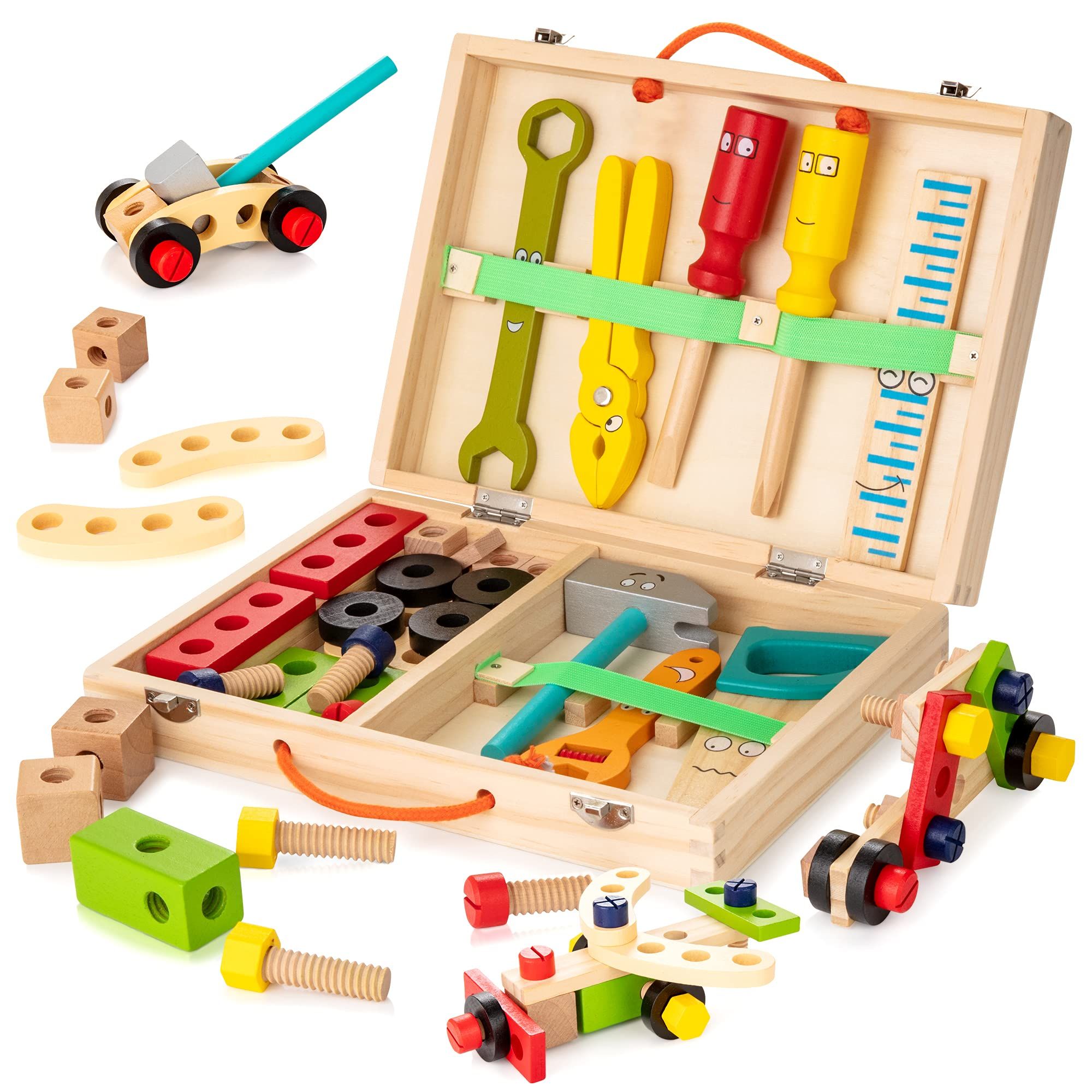 Tool Kit for Kids, Wooden Toddler Tools Set Including Tool Box , Montessori view 4
