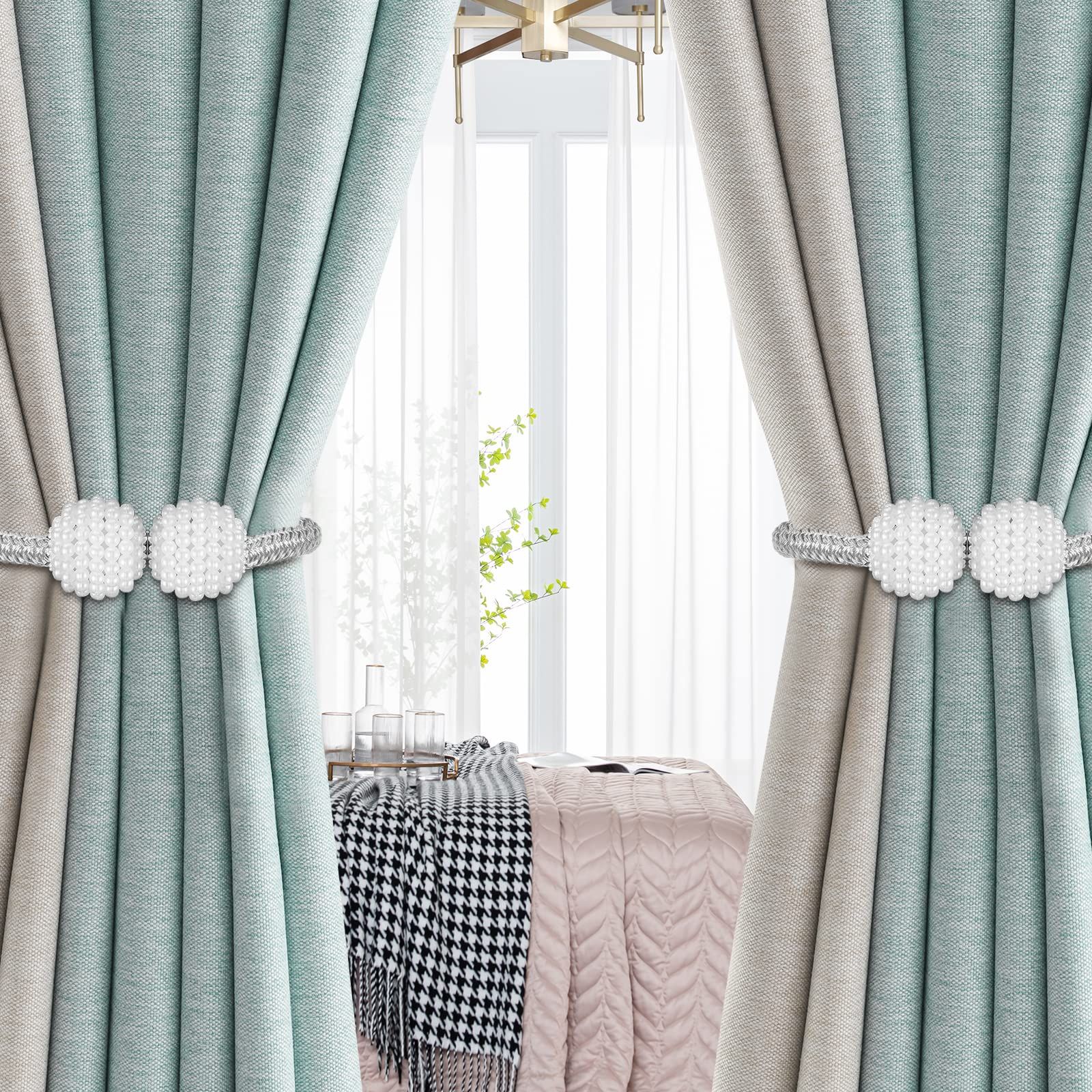 2 Pack Magnetic Curtain Tie Backs with Pearls view 4