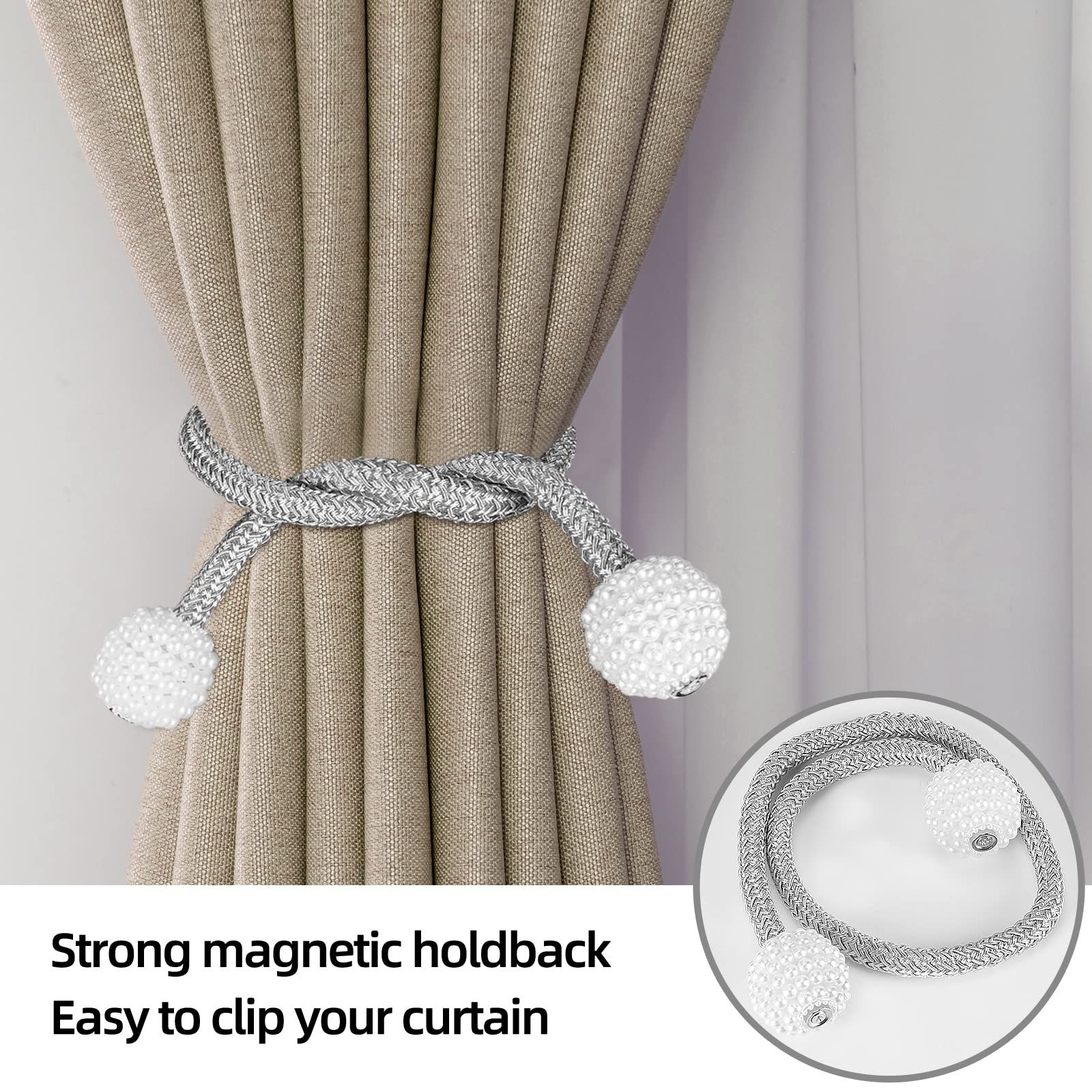 2 Pack Magnetic Curtain Tie Backs with Pearls view 5