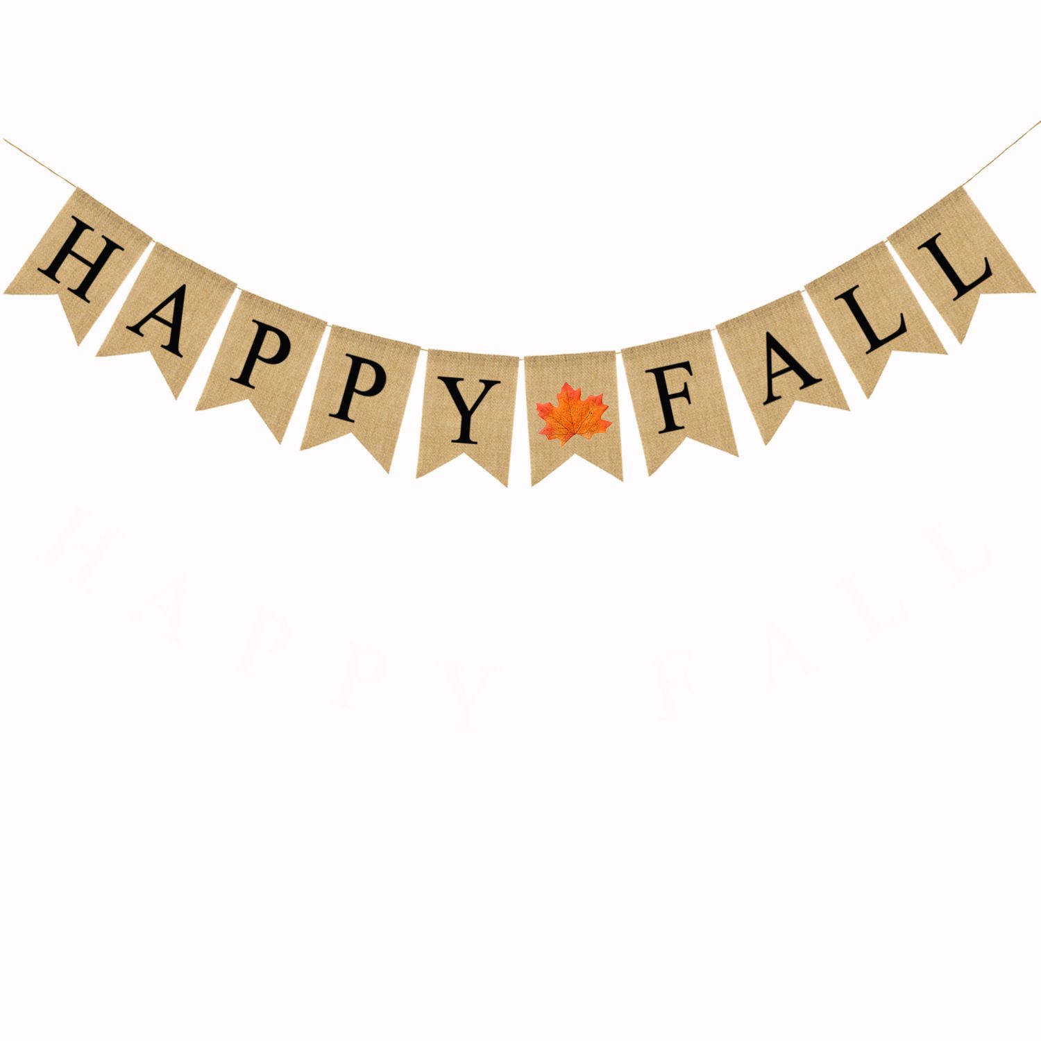 Happy Fall Letters Burlap Banner Pull Flag Window Trim Thanksgiving Day