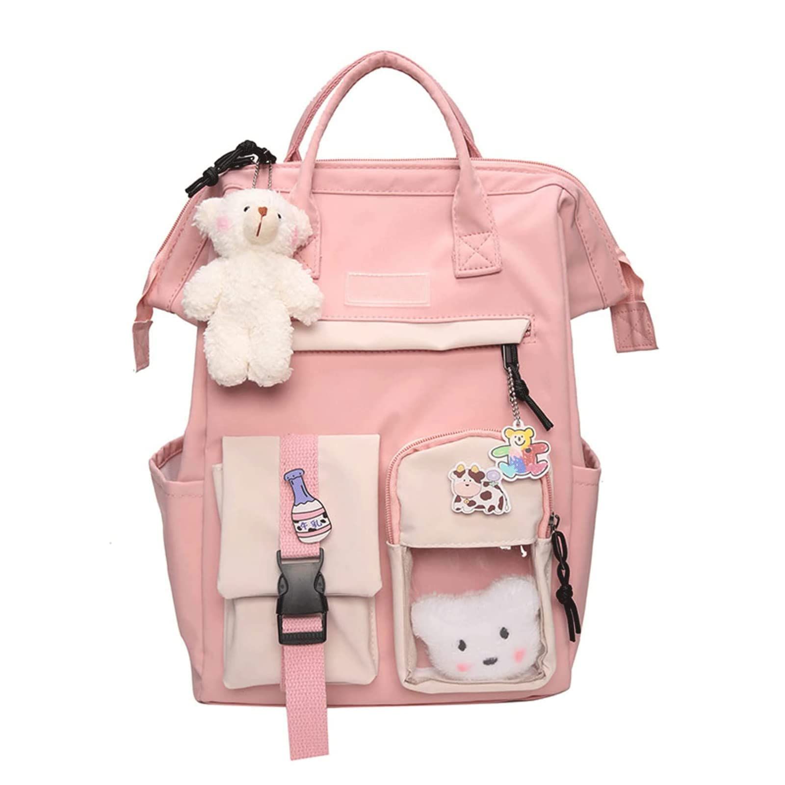Cute Backpack with Cute Pin Accessories Plush Pendant Cute School Backpack