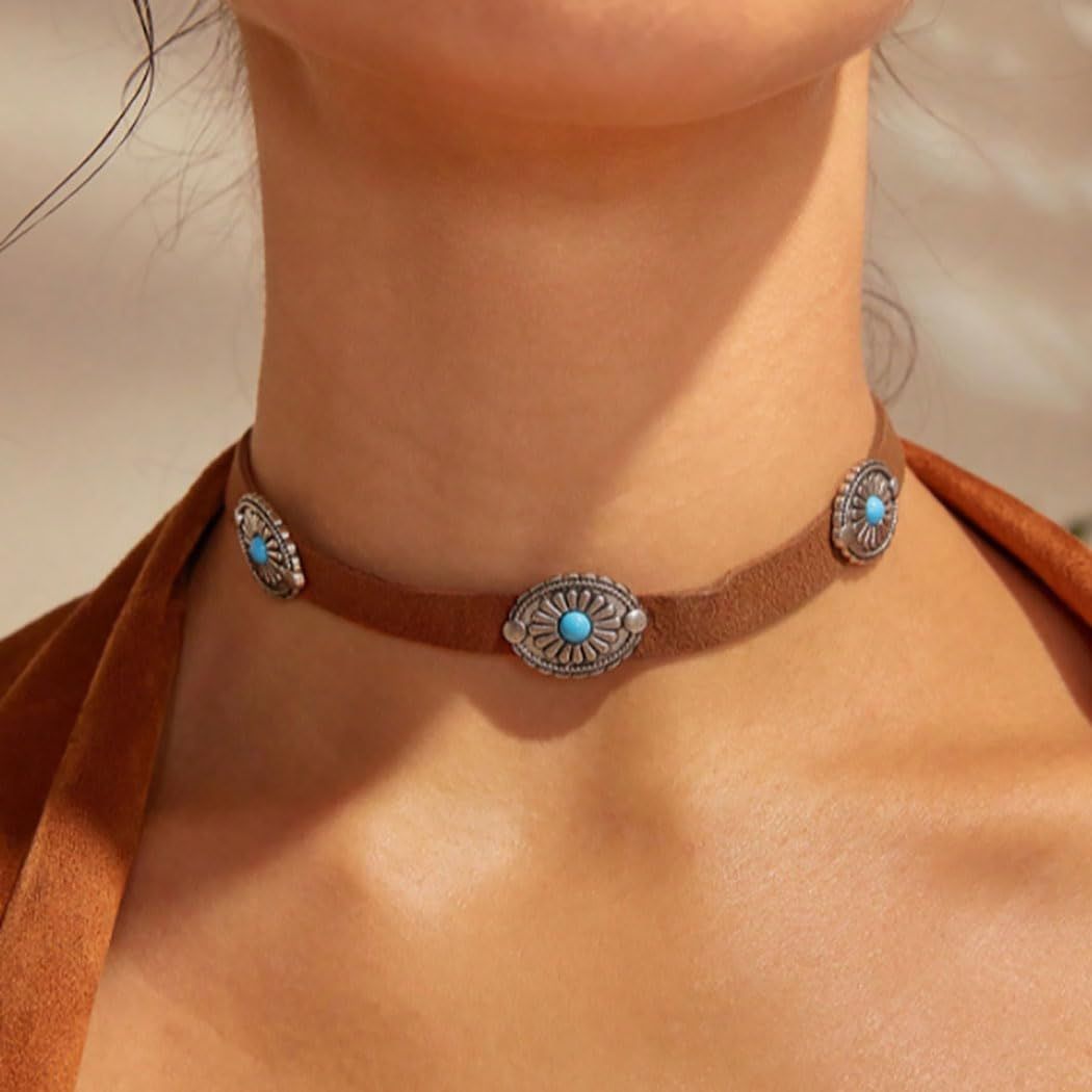 Necklaces for Women Vintage Choker Necklace Velvet Turquoise Brown Necklaces view 3
