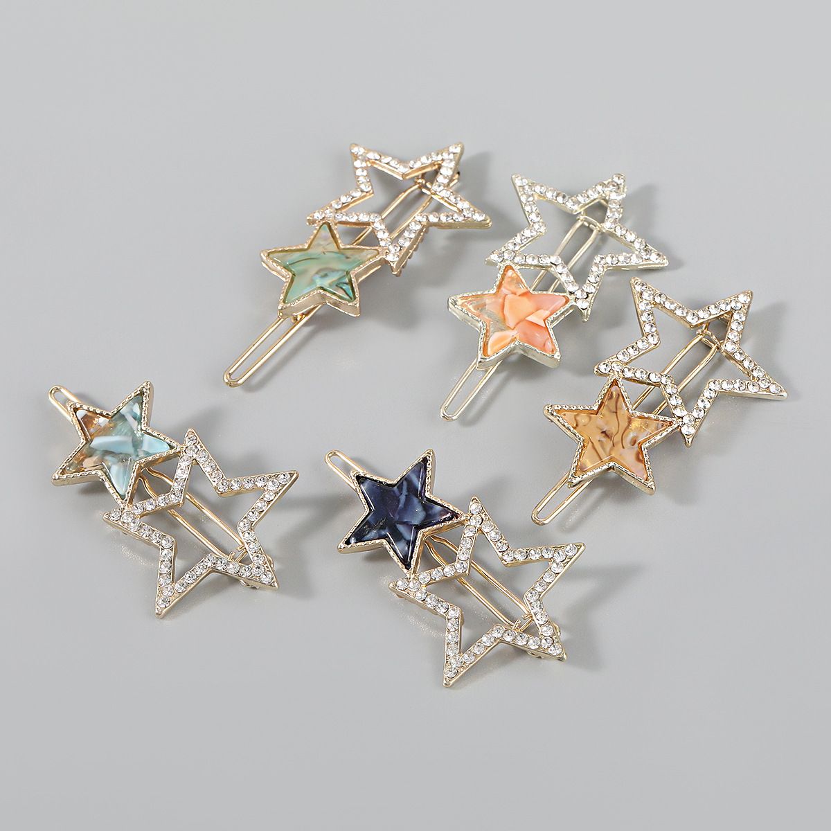 5 PCS Rhinestone Hair Clips Hair Barrette Clip Geometric Star Shape Side Clamp view 3