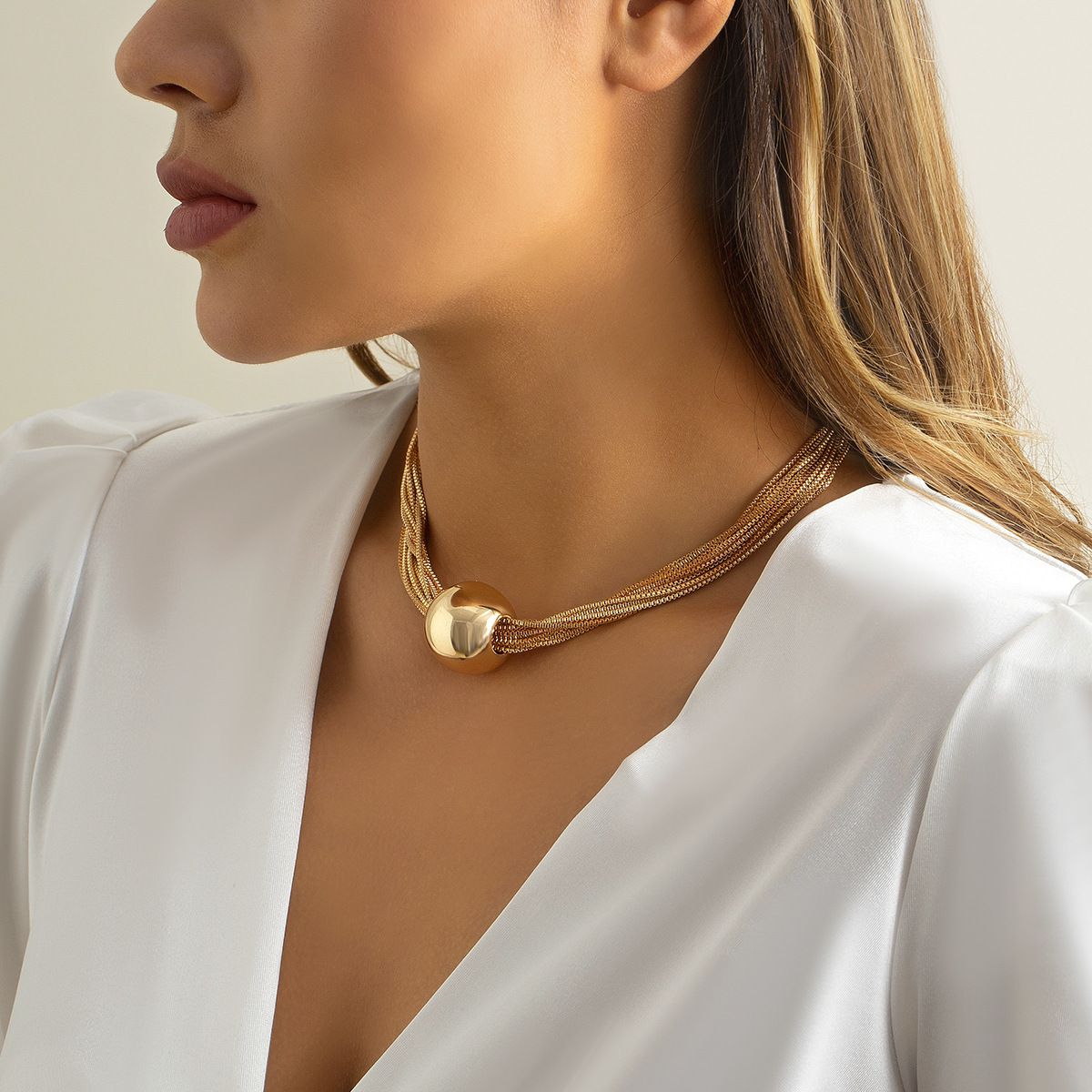Chunky Chain Necklace Multi Layered Necklace Ball Pendant Choker Necklace Punk view 4